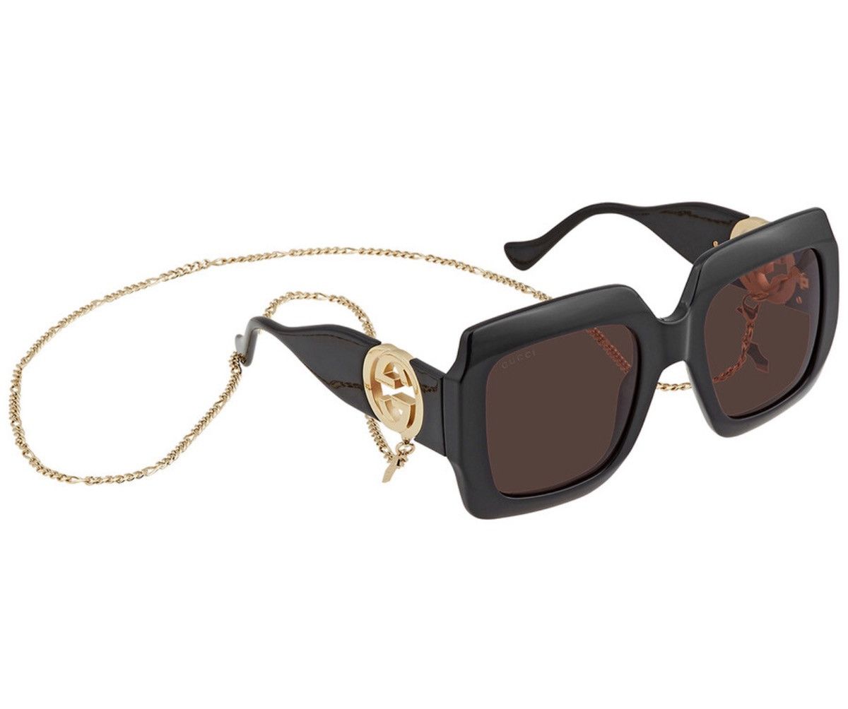 Gucci Gucci Black Sunglasses with Gold Chain Accent Size ONE SIZE - 9 Thumbnail