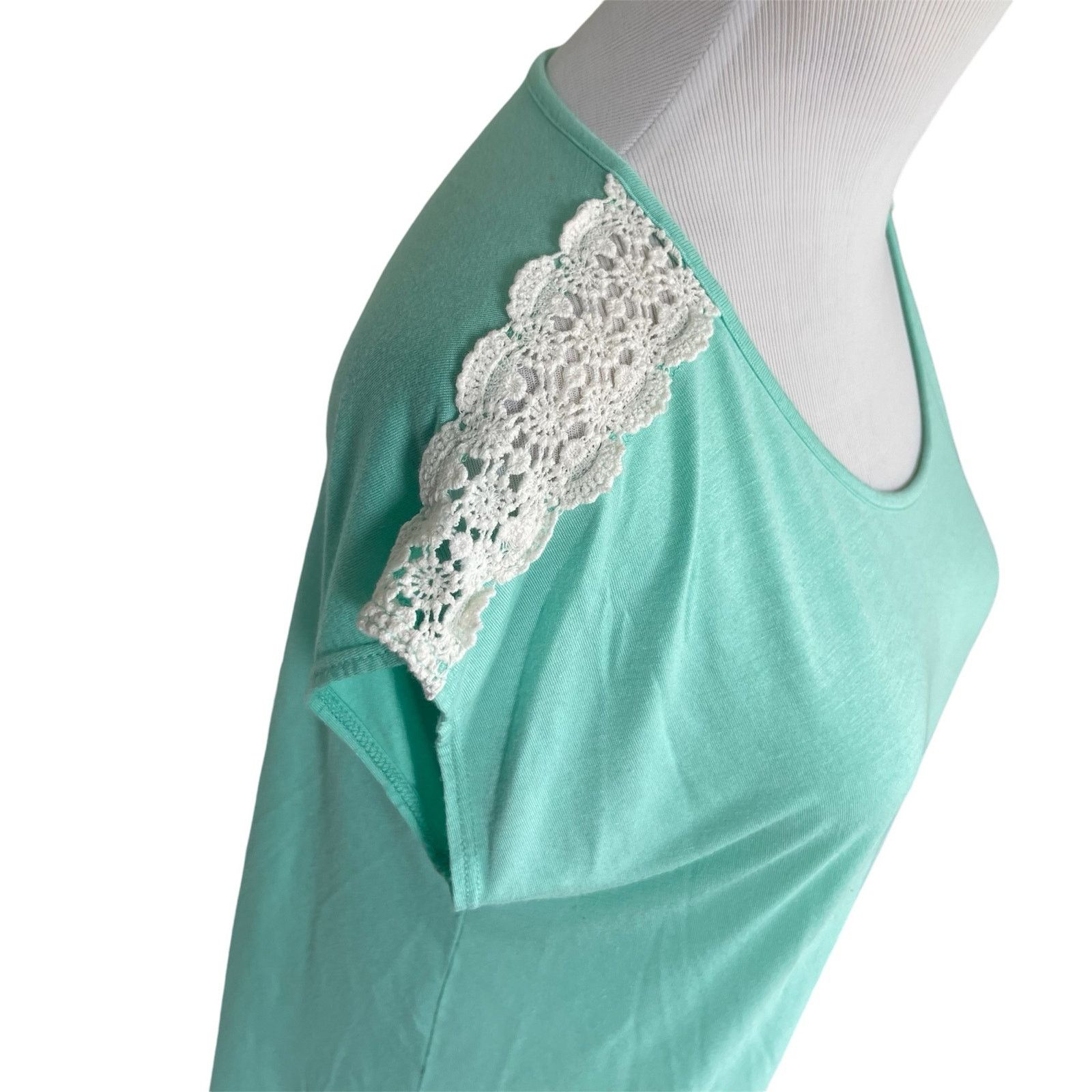 Other S Mint Green Short Sleeve Blouse Off White Lace Accent Trim Size S / US 4 / IT 40 - 7 Thumbnail