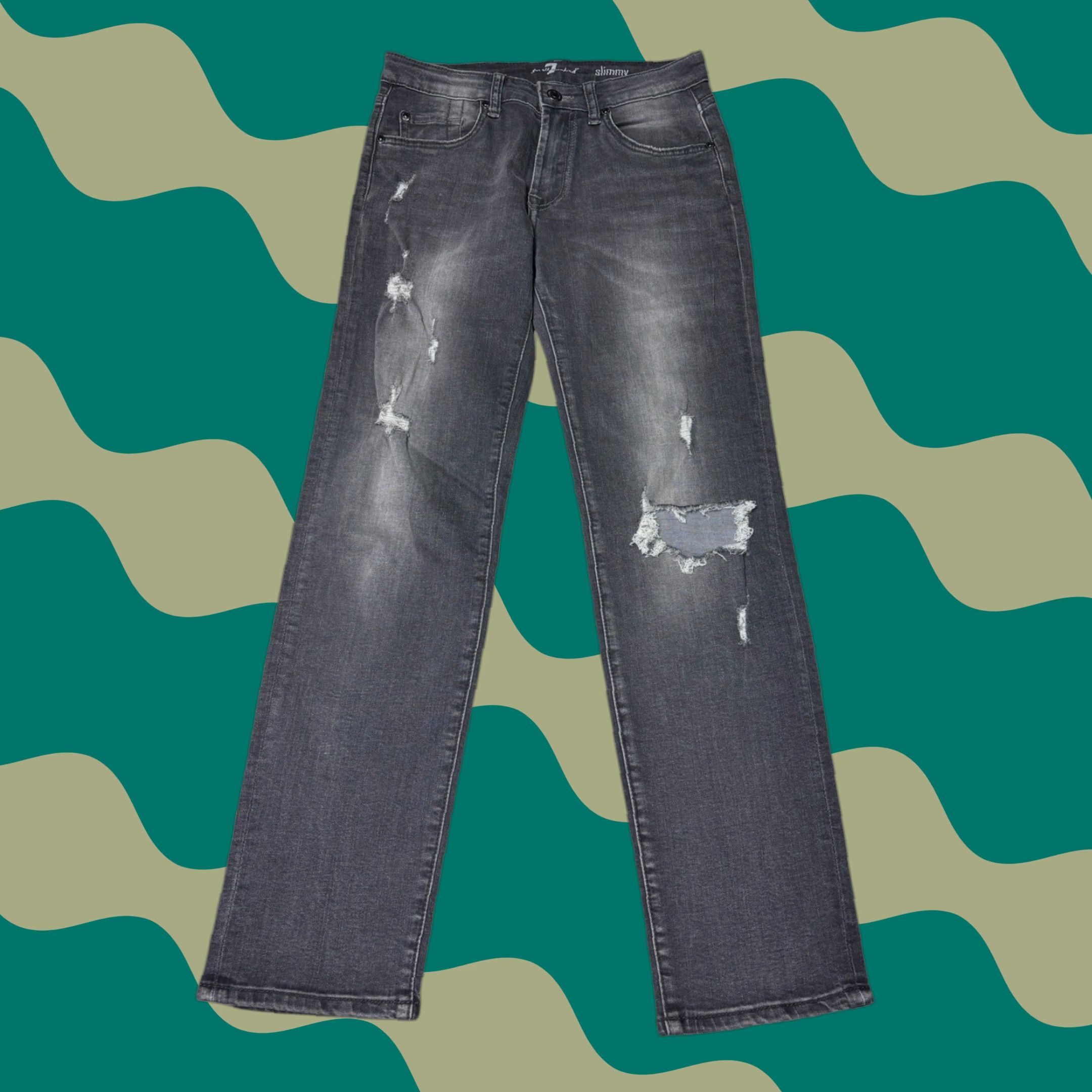 7 For All Mankind 7 For All Mankind Slimmy Jeans Women Slim Distressed Charcoal Wash 27 in Waist 12 26x27 Size 34" / US 12 / IT 48 - 1 Thumbnail