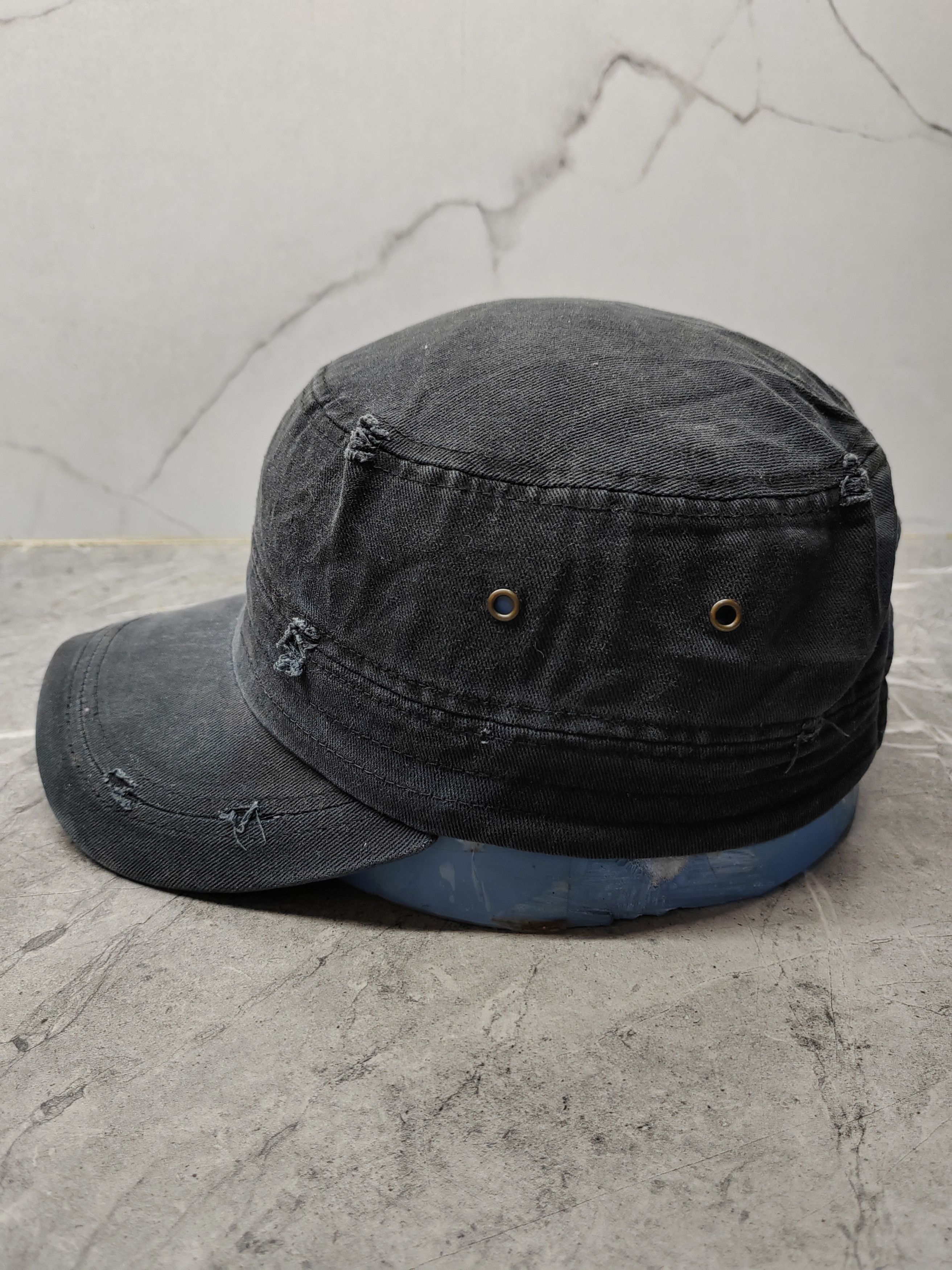 Vintage Cadet Japanese Distressed Style Cap Hat in Black, Men's