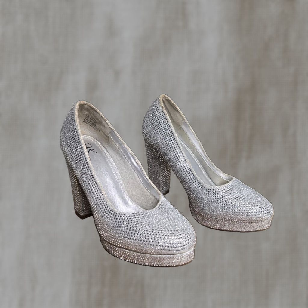 Vintage VINTAGE Speed Limit 98 Silver Rhinestone Heel Adult Women's Size 5.5 Size US 6 / IT 36 - 1 Thumbnail