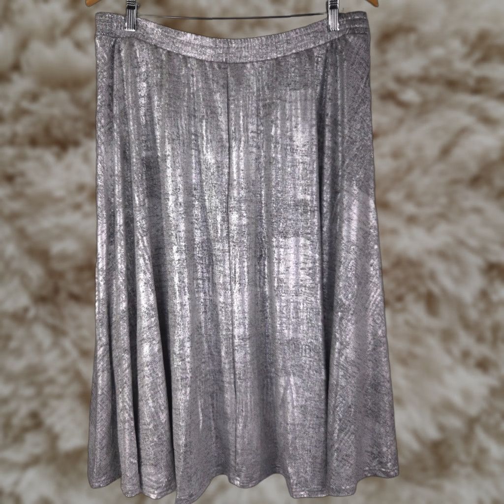 Womens Skirt Large Silver Metallic Midi Minimalist Luxe Y2K Retro Futuristic Denim 24/7 Skirt L Silver Midi Womens Pants?