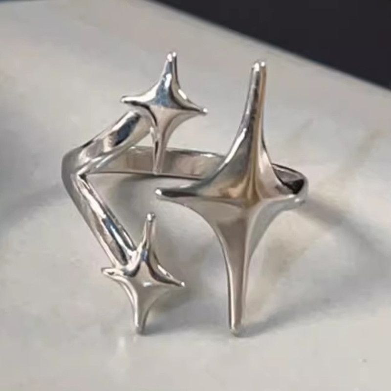 Japanese Brand Retro gothic punk adjustable triple star ring Size ONE SIZE - 6 Thumbnail