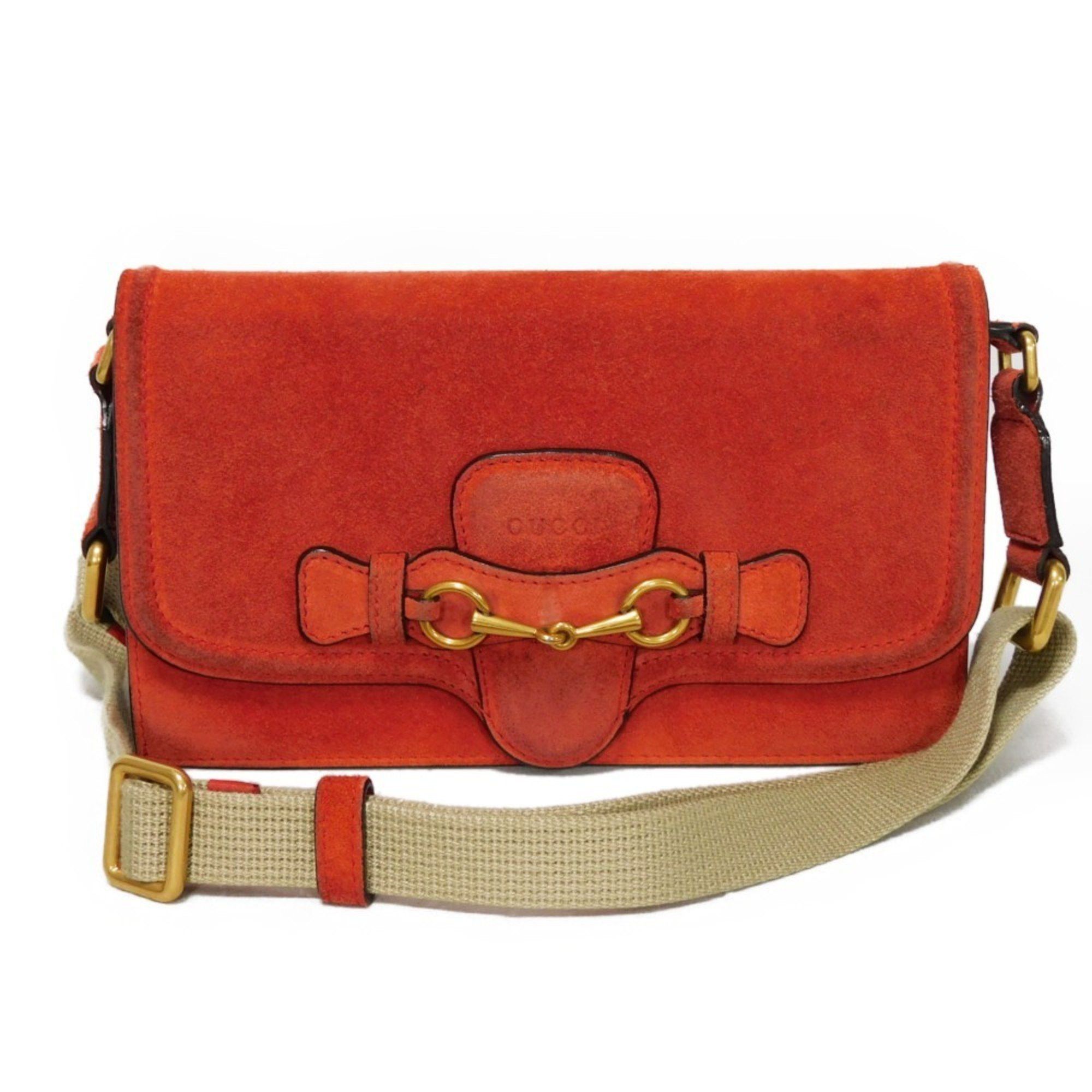 Gucci Shoulder Bag Horsebit Convertible Clutch Embossed Suede Red 382275 Men's Women's
