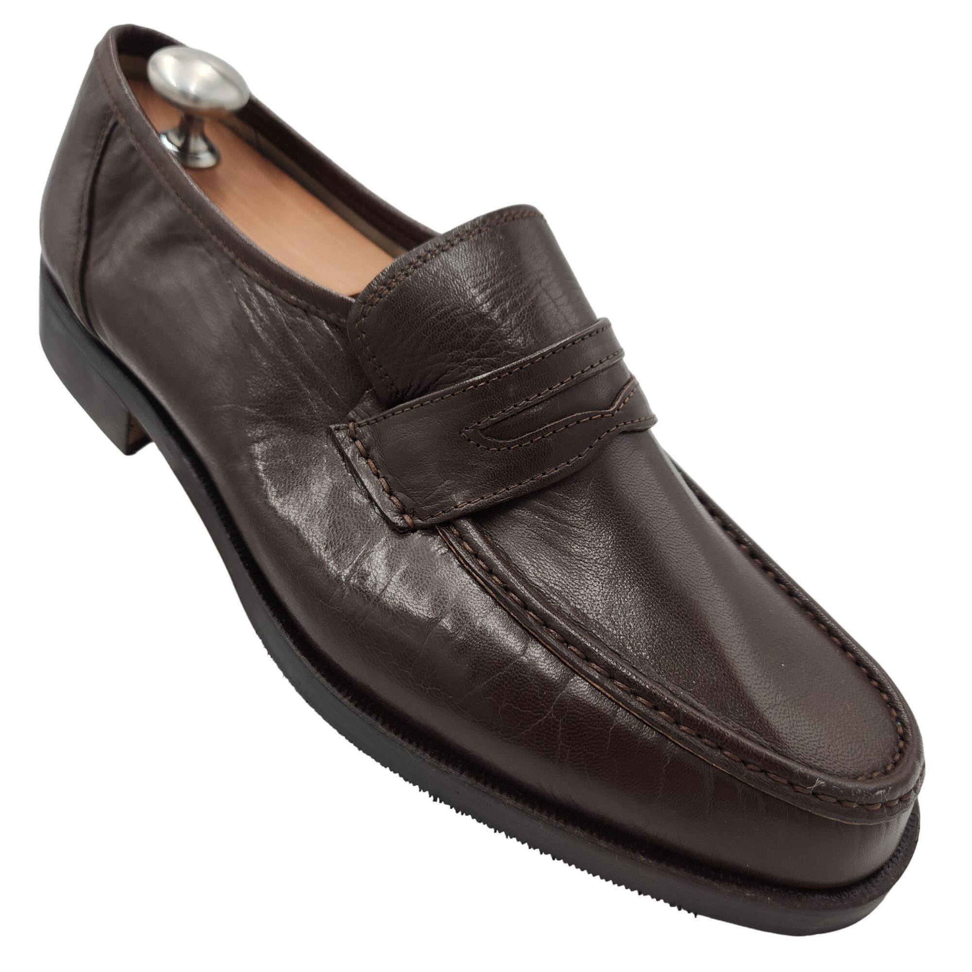 image of New Linea Varese Italy Mens 11 Brown Soft Leather Dress Shoe in Brown Black