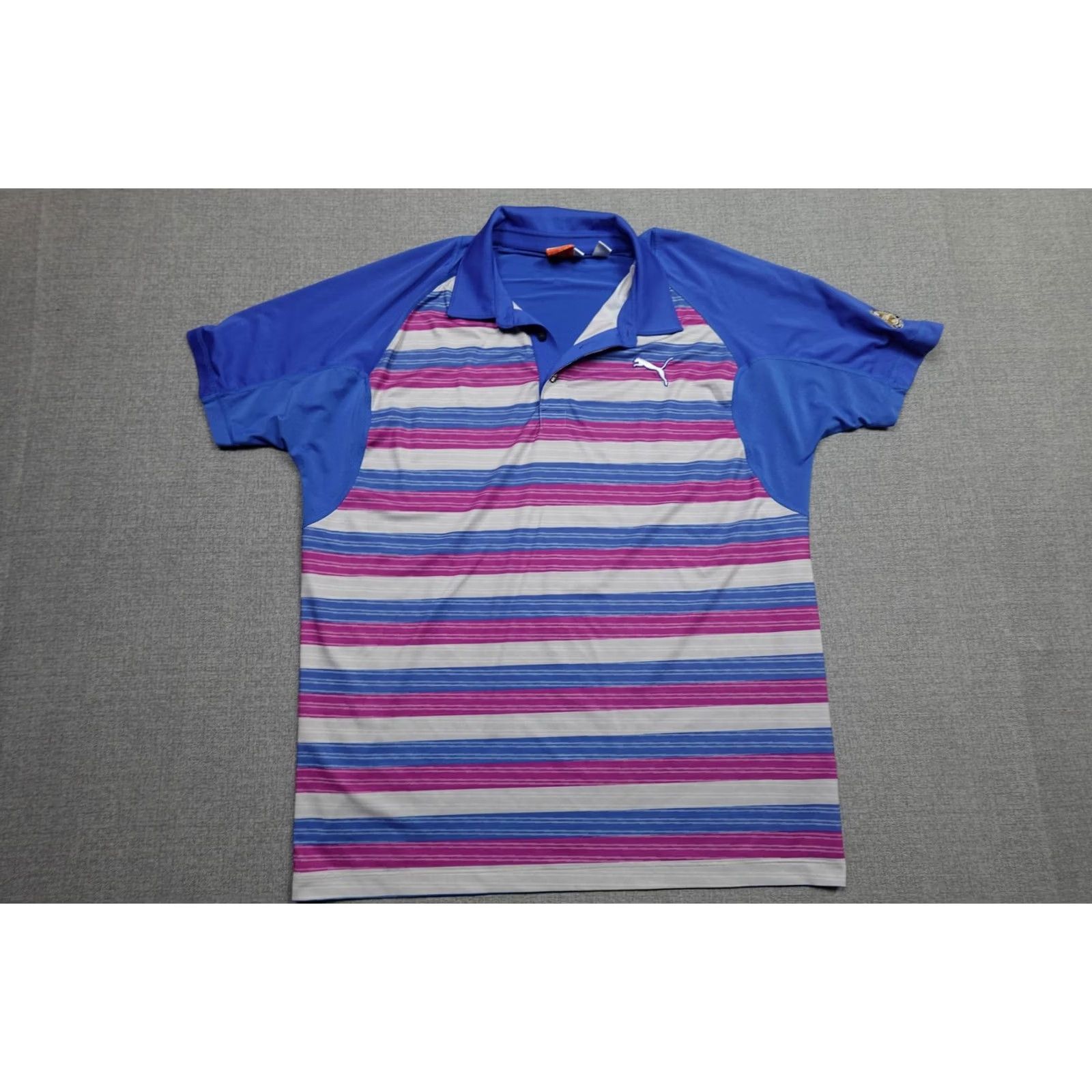 Puma Puma Polo Mens XL Blue Pink Stripe PGA Golf Performance Lightweight Soft Stretch Shirt Size US XL / EU 56 / 4 - 4 Thumbnail