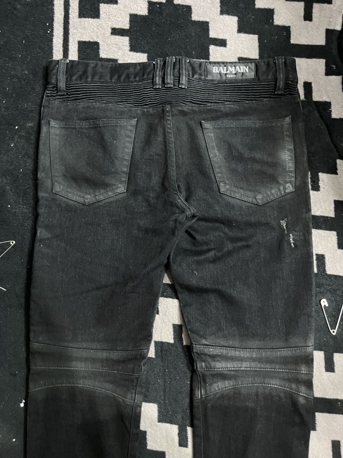 Balmain Christophe Decarnin black waxed distressed biker jeans Size US 31 - 5 Thumbnail