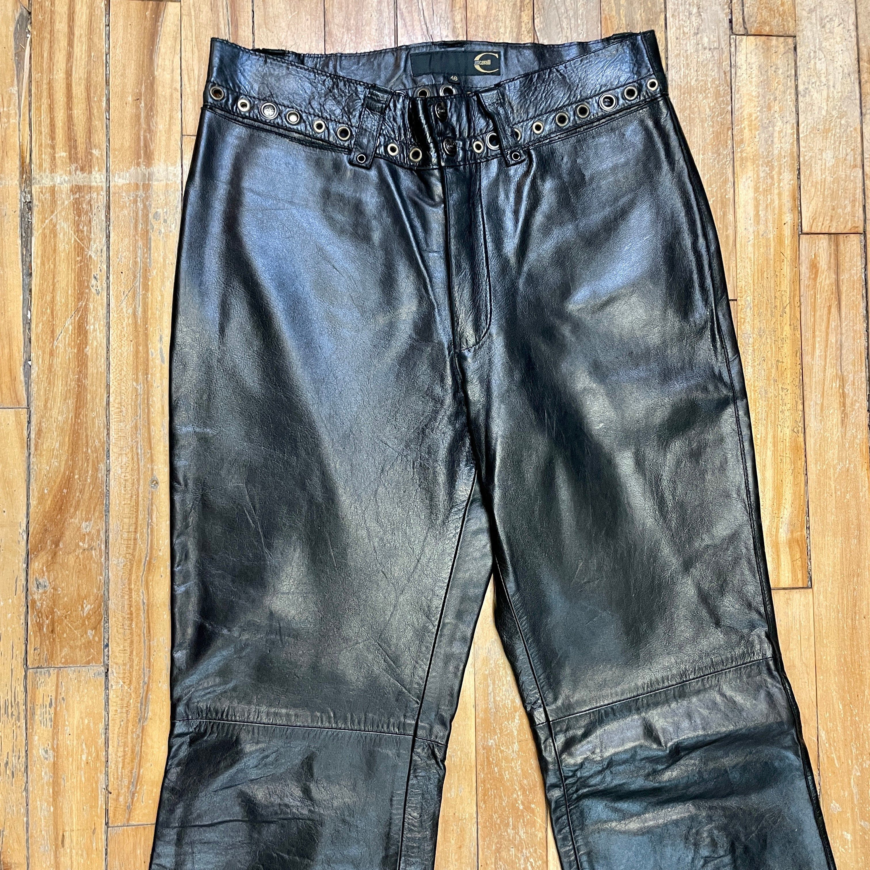 Roberto Cavalli Vintage Roberto Cavalli "Just Cavalli" Black Leather Trousers with Grommet Detailing on Waistband Size 30" Size 30" / US 8 / IT 44 - 3 Thumbnail