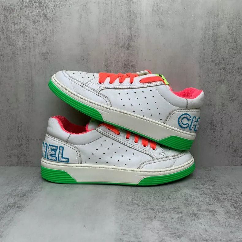 Chanel Chanel White Sneakers with Neon Accents -2505 Size US 7 / IT 37 - 2 Thumbnail
