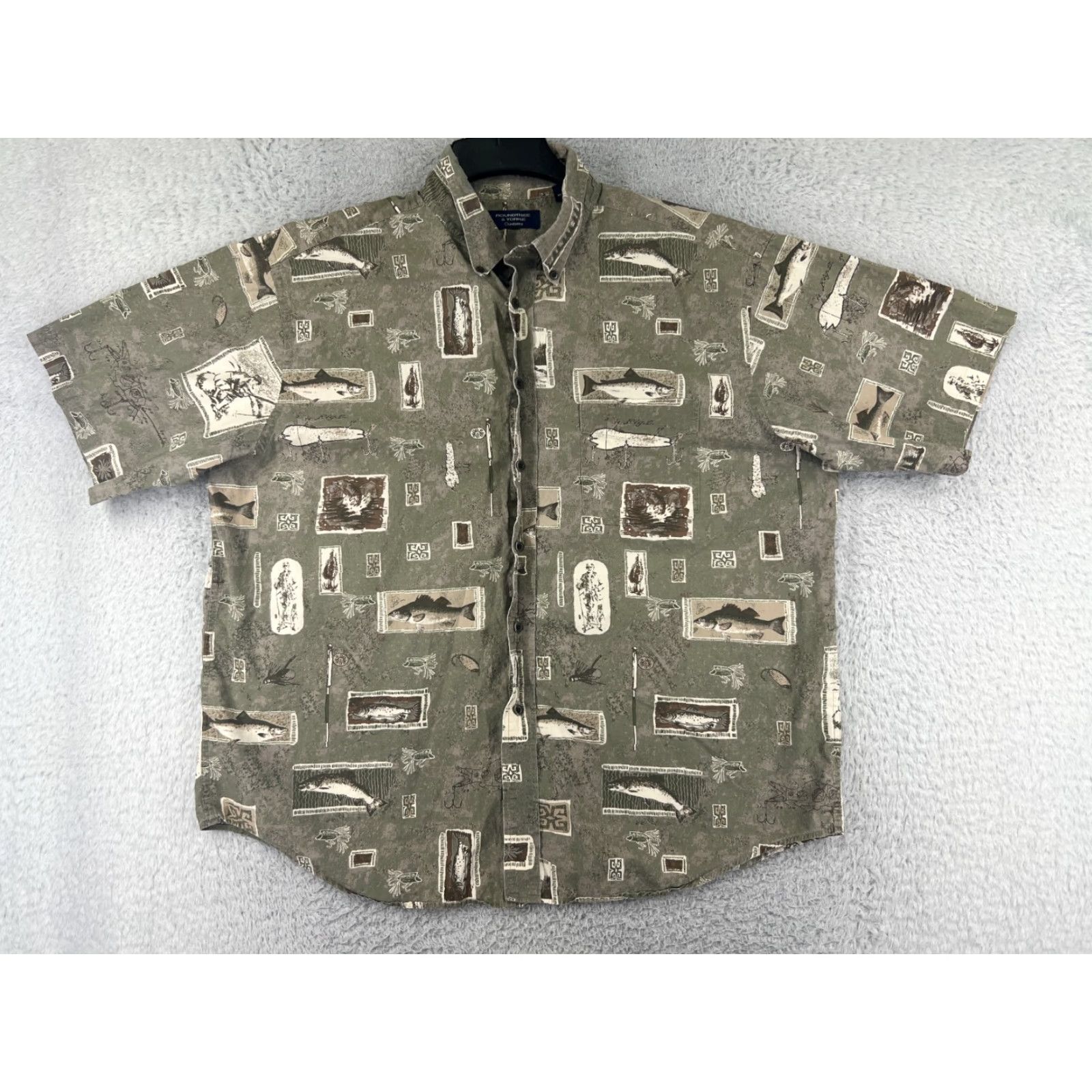 Roundtree & Yorke VINTAGE Roundtree & Yorke Shirt Men XL Green Fish Theme Button-Up Size US XL / EU 56 / 4 - 2 Thumbnail