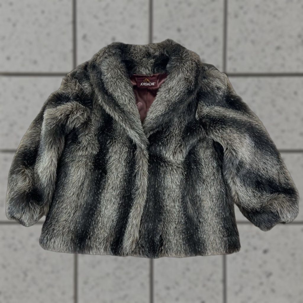 Jordache VINTAGE Jordache Jacket Womens Overcoat Striped Faux Fur Acrylic Brown Size M USA 13/14 Size M / US 6-8 / IT 42-44 - 1 Thumbnail