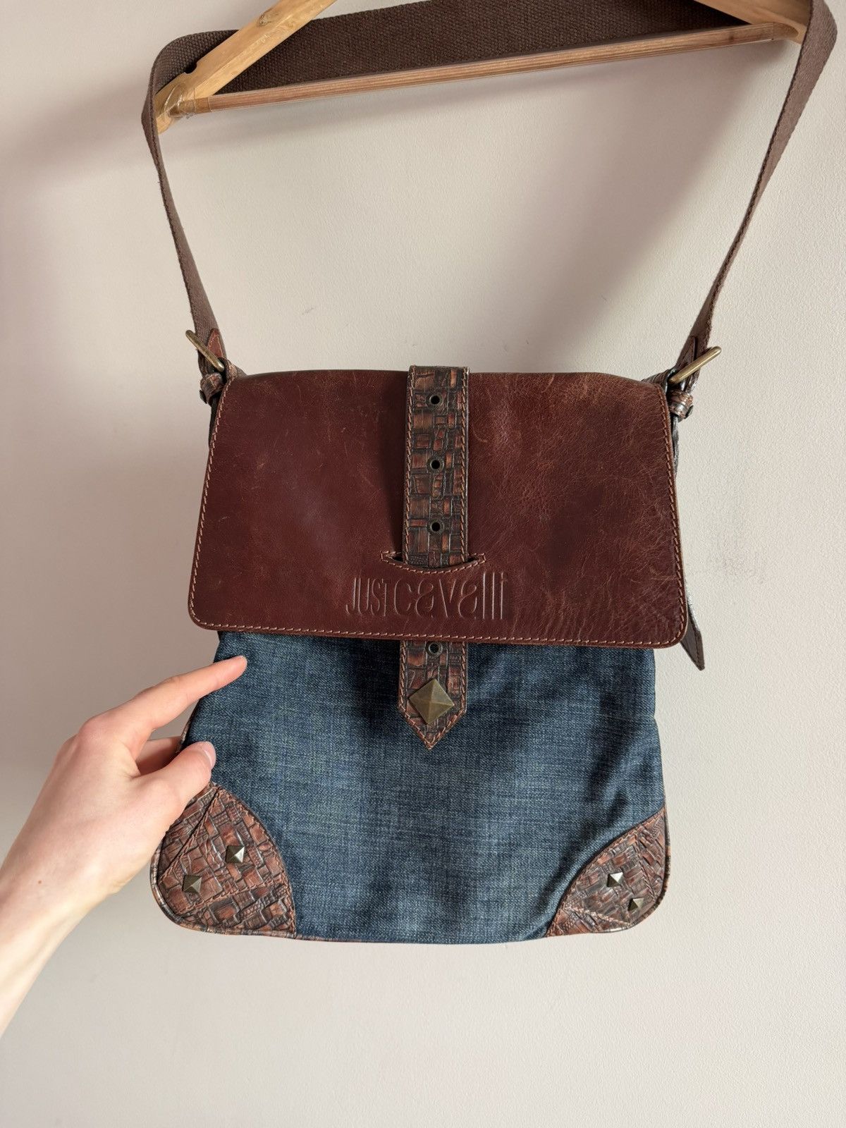 Just Cavalli Just Cavalli Leather Denim Shoulder Bag Y2K Size ONE SIZE - 2 Thumbnail