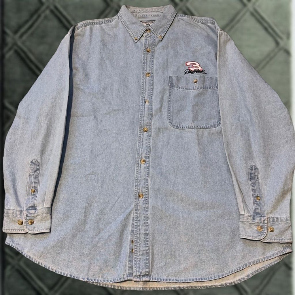 Lee VINTAGE Dale Earnhardt NASCAR Racing Blue Lee Denim Button-Up Shirt XL Mens Size US XL / EU 56 / 4 - 1 Thumbnail