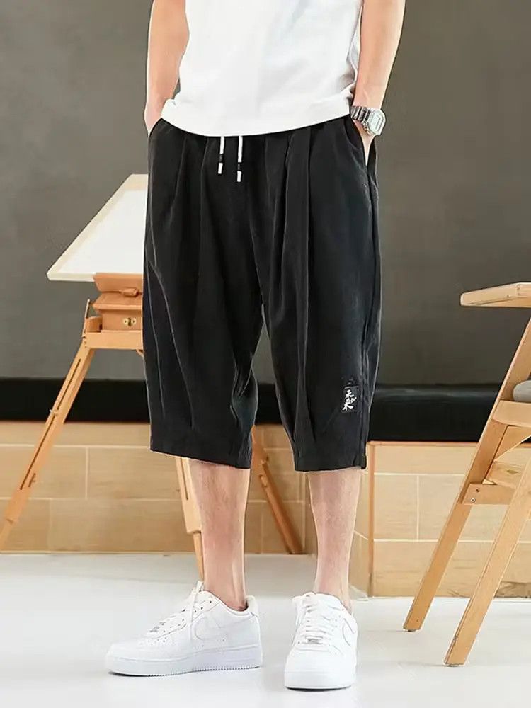 image of Plus Size Summer Harem Pants Men Shorts in Black