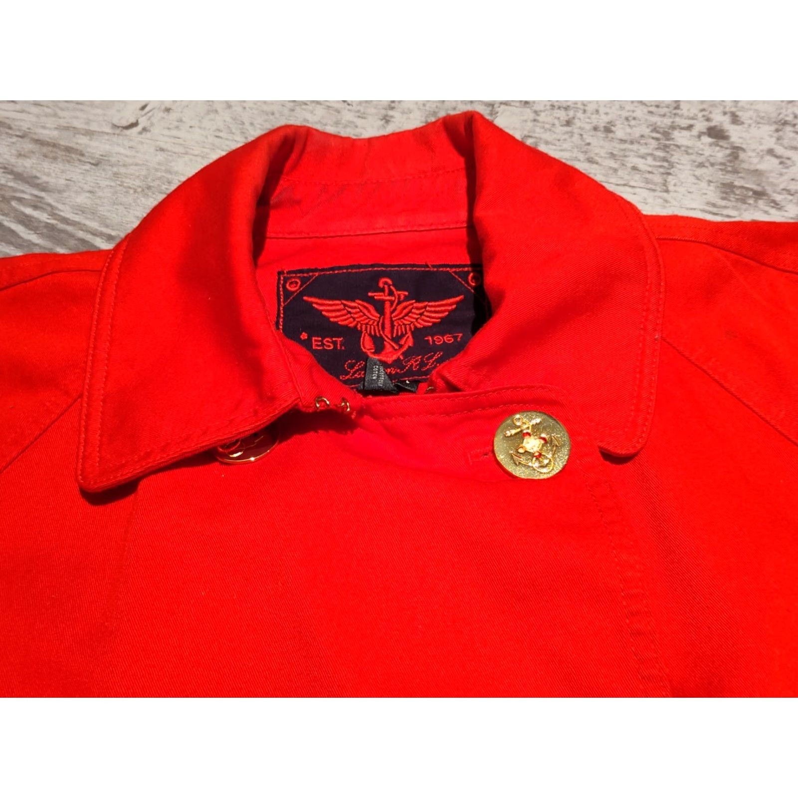 Ralph Lauren VINTAGE Lauren Ralph Lauren Women’s Jacket Short Denim Red Nautical Anchor Gold Buttons Size L Size L / US 10 / IT 46 - 5 Thumbnail
