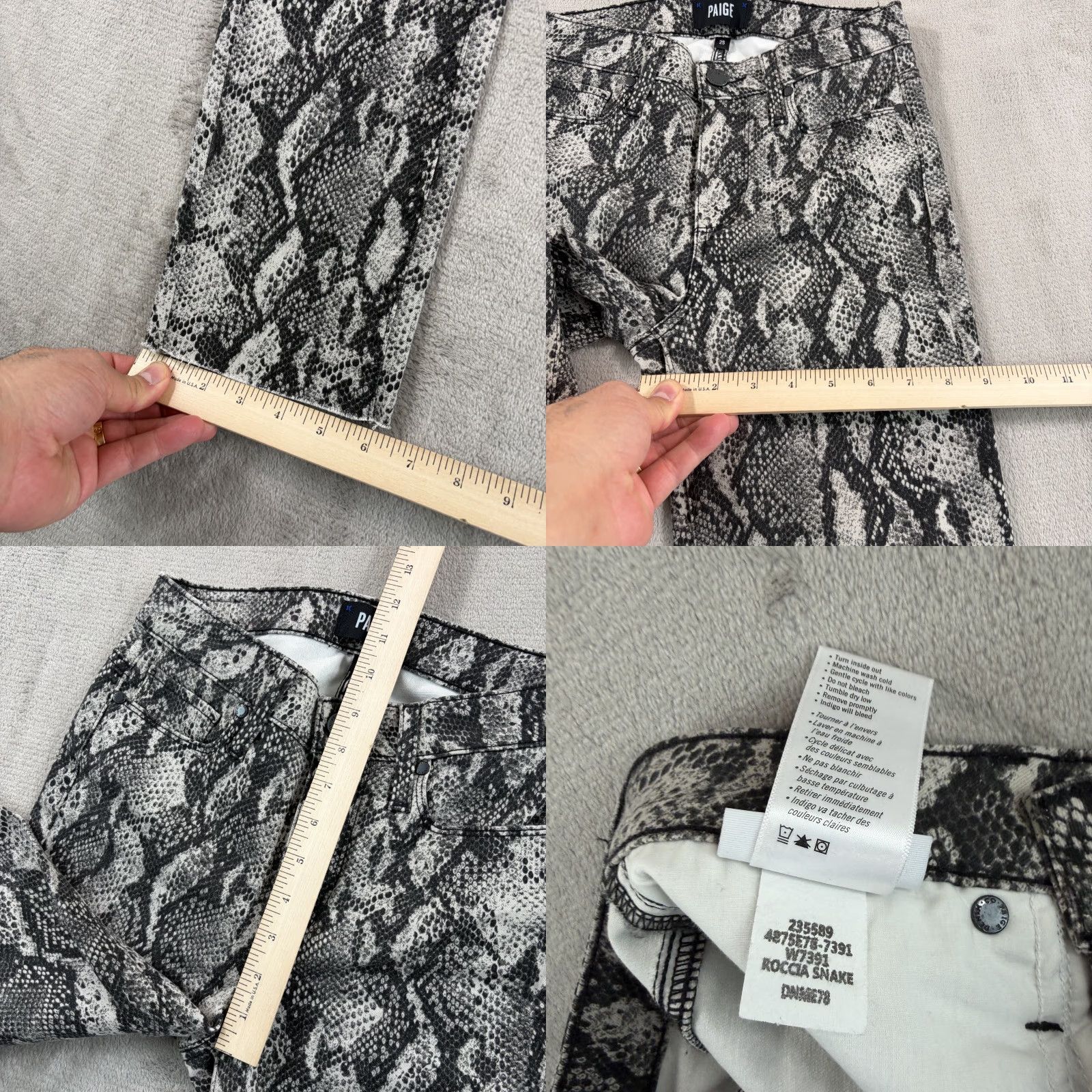 Paige PAIGE Hoxton Slim Roccia Snake Print Raw Hem Jeans Women 25 Designer USA Made Size 42" / US 20 - 8 Thumbnail