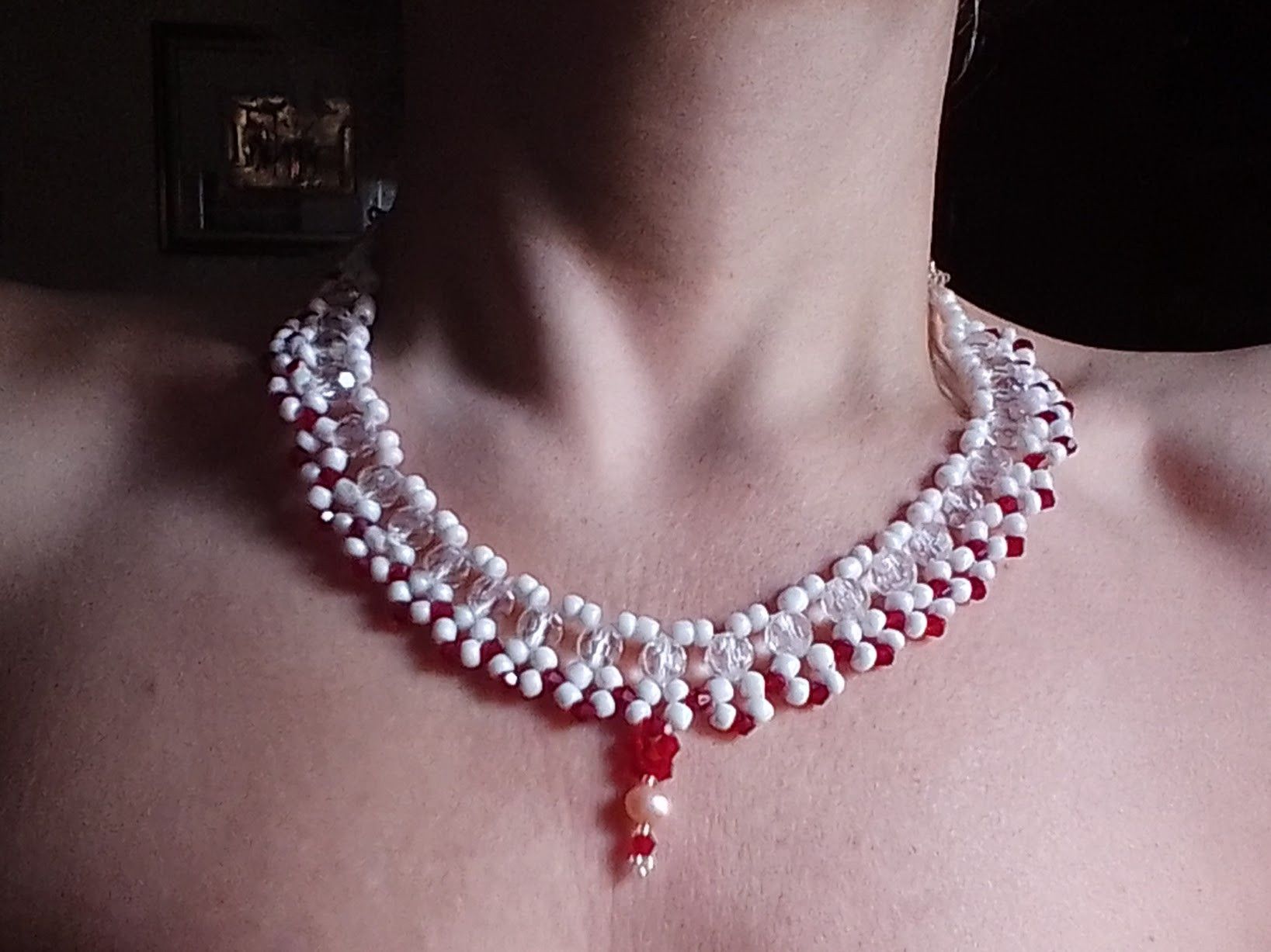 Handmade Elegant Necklace Ivory red with river pearl pendant Size ONE SIZE - 9 Thumbnail