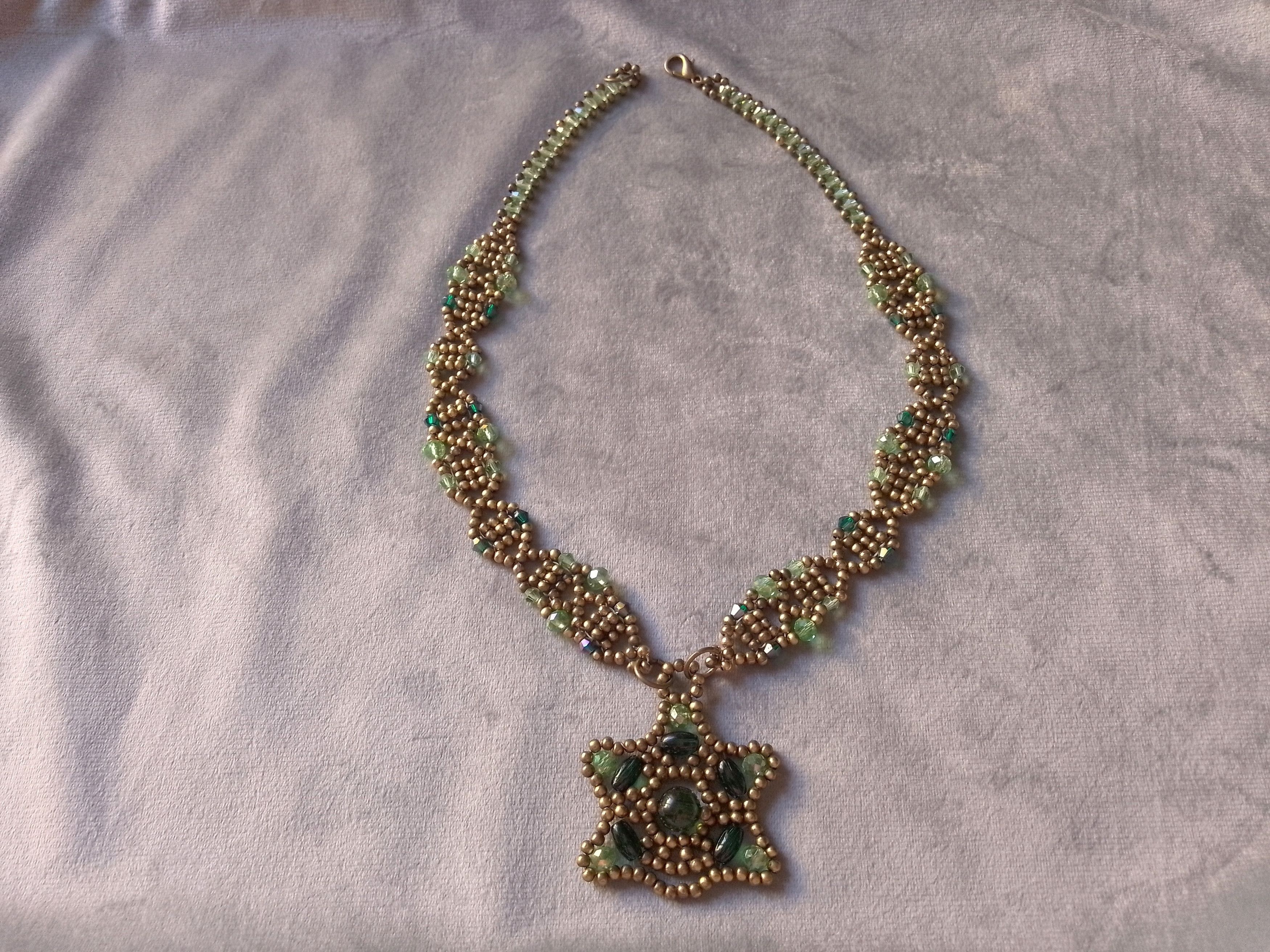 Handmade Necklace Antique Beads Green Crystals Pendant Unique Size ONE SIZE - 3 Thumbnail