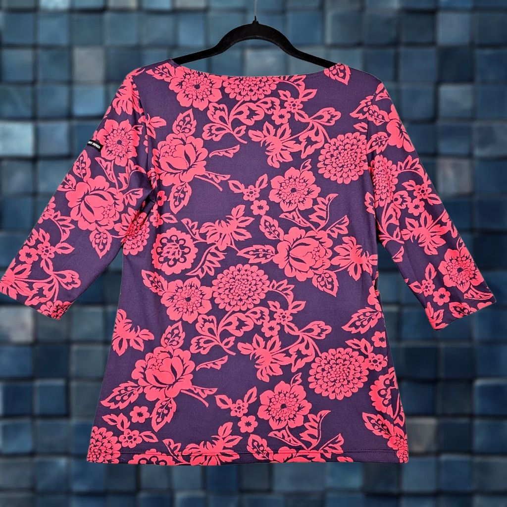 Saint James Saint-James T-Shirt Floral 3/4 Sleeve Red Womens Size 10 Regular Shirt Knit Tee - All Seasons Size L / US 10 / IT 46 - 1 Thumbnail