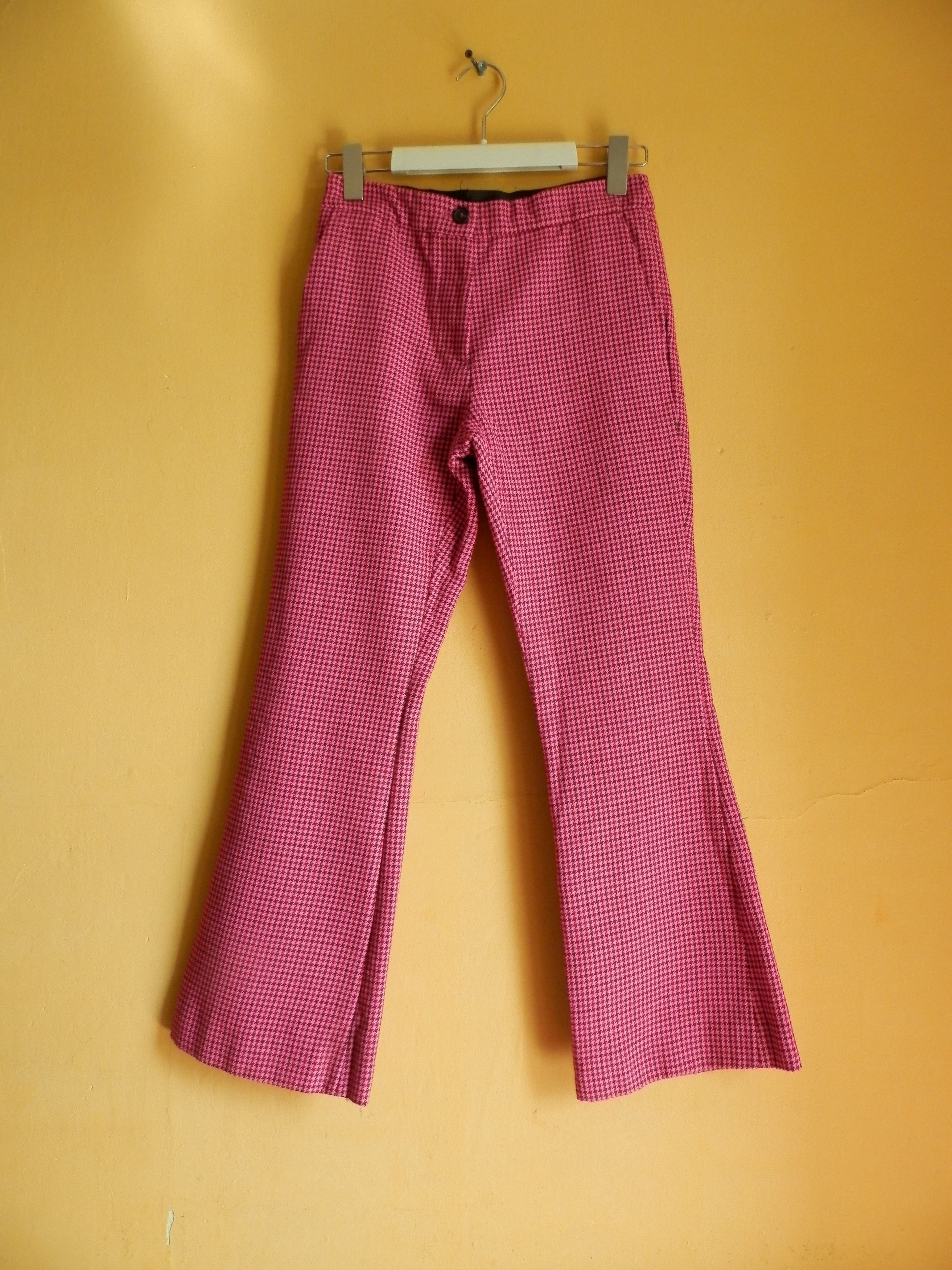 image of Yang Li Virgin Wool Flared Trousers With Houndstooth Pattern in Pink w/ Pattern, Women's (Size 26)