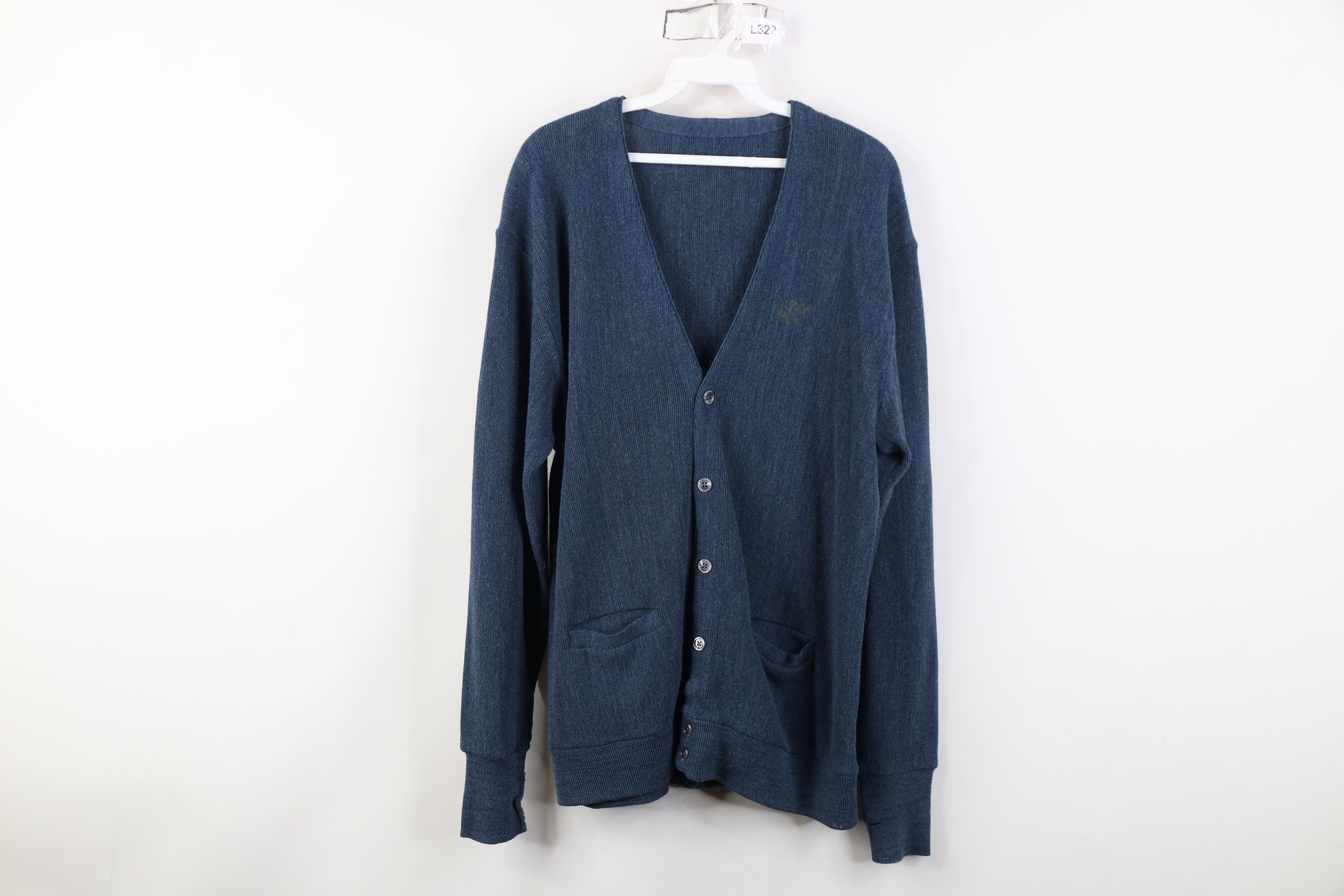 Vintage Vintage 70s Streetwear Blank Knit Cardigan Sweater Blue Size US L / EU 52-54 / 3 - 1 Thumbnail