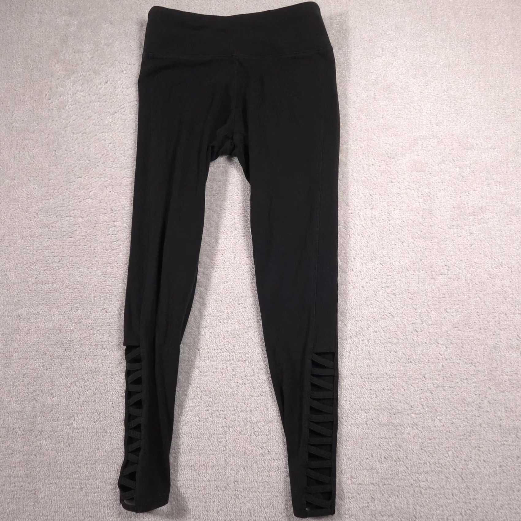 Vintage VINTAGE Victoria Sport Leggings Womens M Black High Rise Lattice Ankle Yoga Size 32" / US 10 / IT 46 - 2 Thumbnail