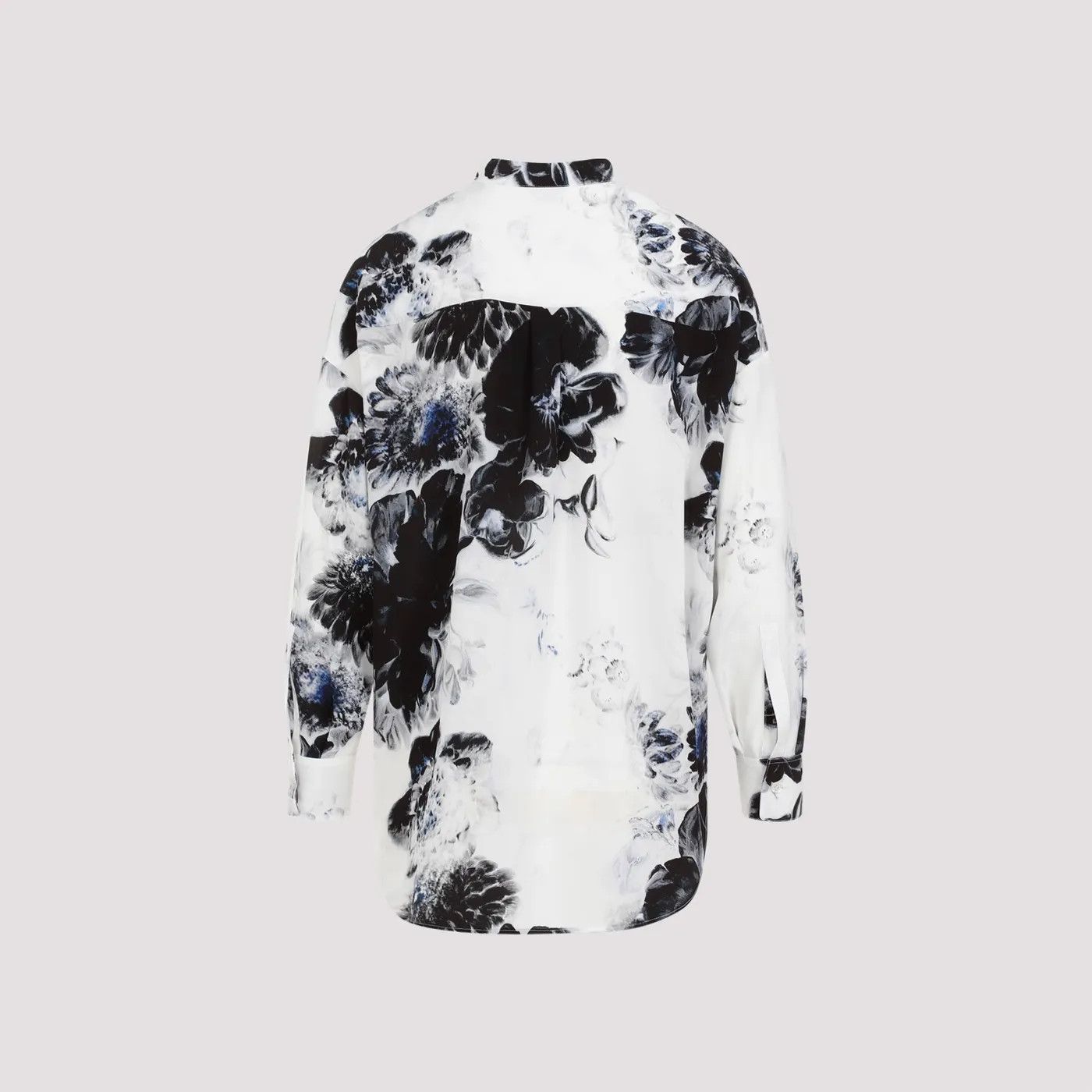 Alexander McQueen o1s22i1n1024 Silk Crepe Orchid Maxi Shirt in Black & White Size XS / US 0-2 / IT 36-38 - 2 Thumbnail