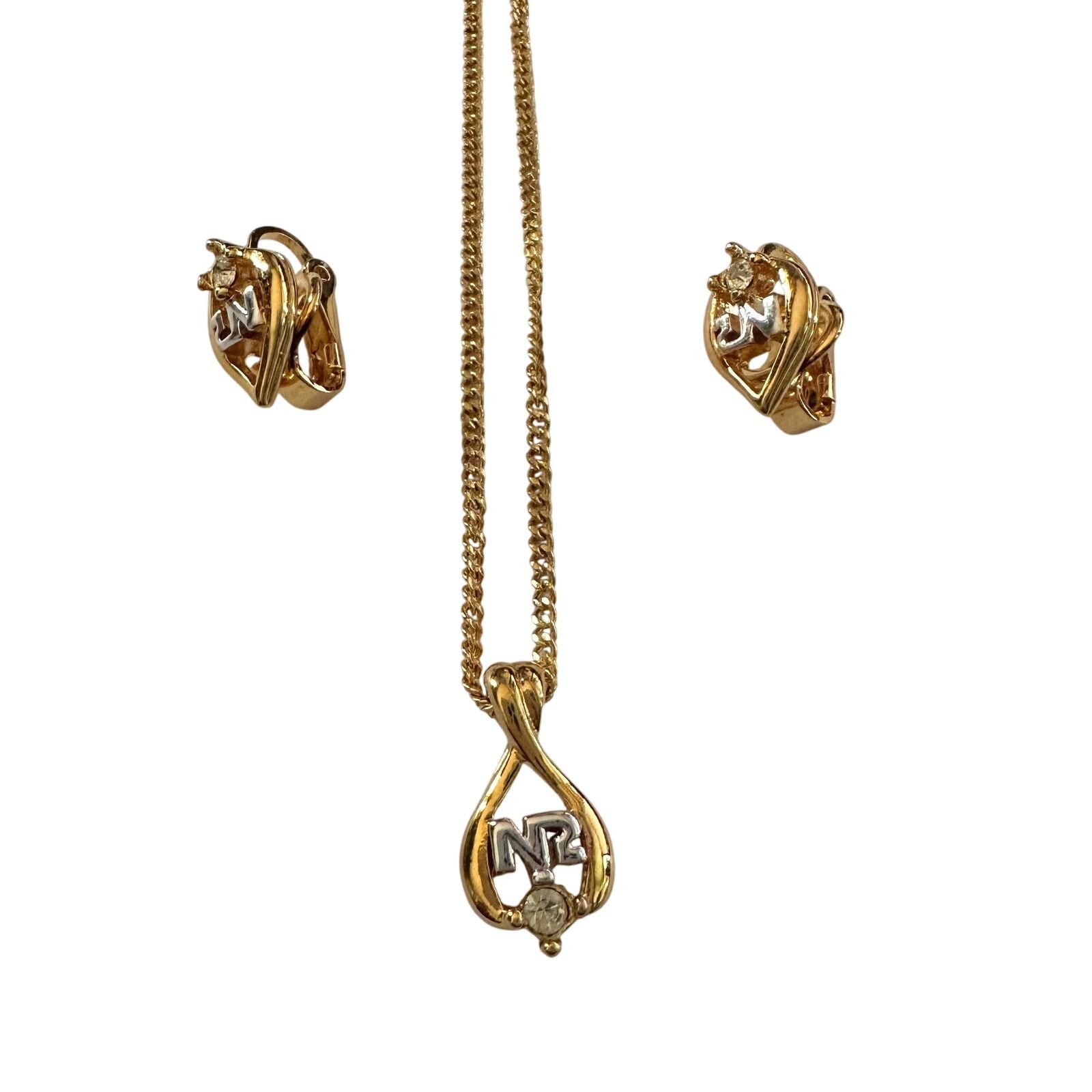 Nina Ricci Nina Ricci Necklace nad Earrings Set NR Rhinestone Size ONE SIZE - 1 Thumbnail