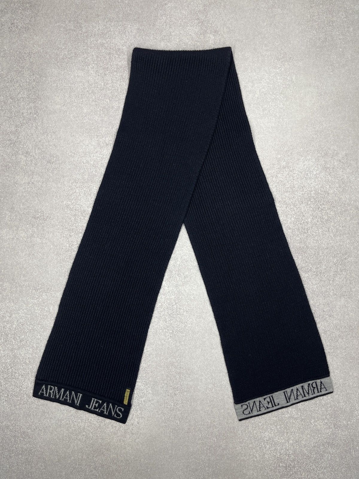 Giorgio Armani Mens Armani Jeans Armani Knitted Scarf Navy Big Logo Size ONE SIZE - 6 Thumbnail