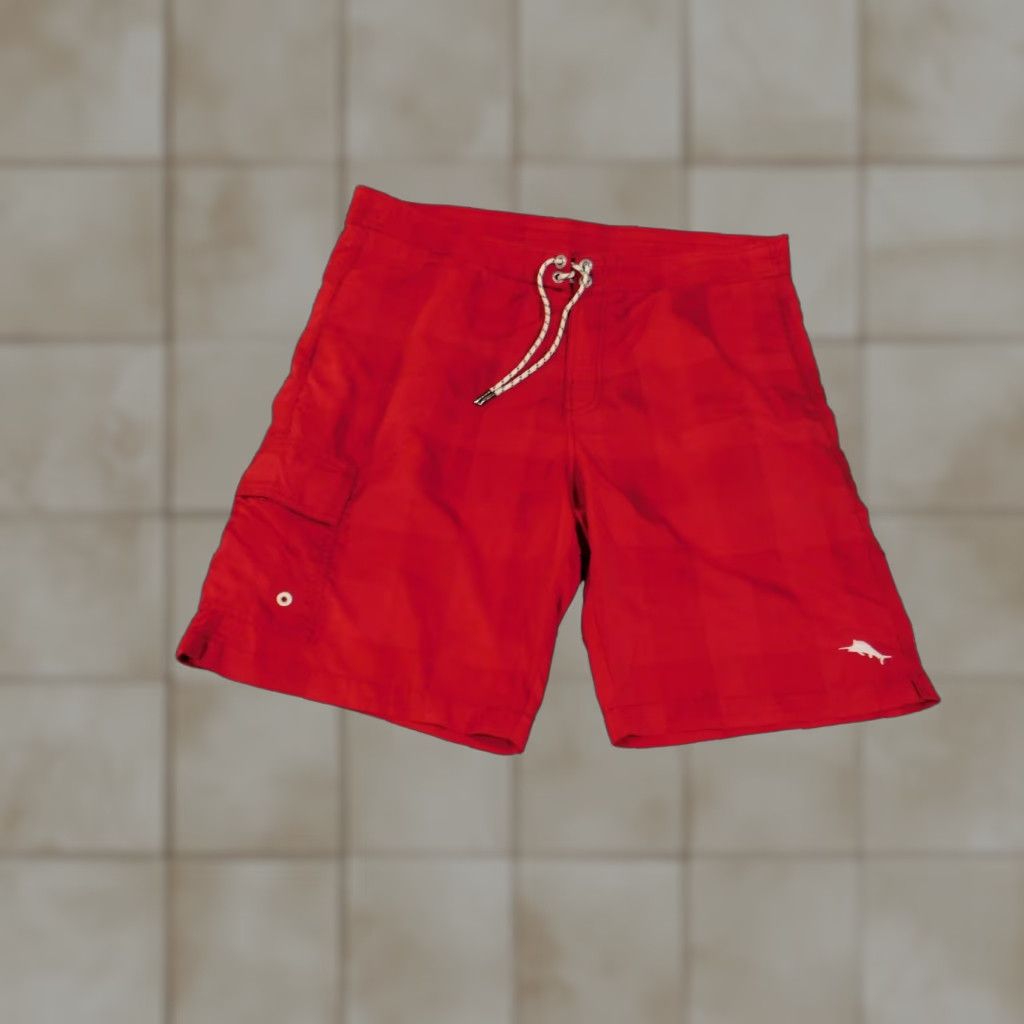 Tommy Bahama Tommy Bahama Bottoms Mens Large Red Relax Trunks Lined Swim Cargo Beach Pattern Solid Vintage: No Size US 33 - 1 Thumbnail