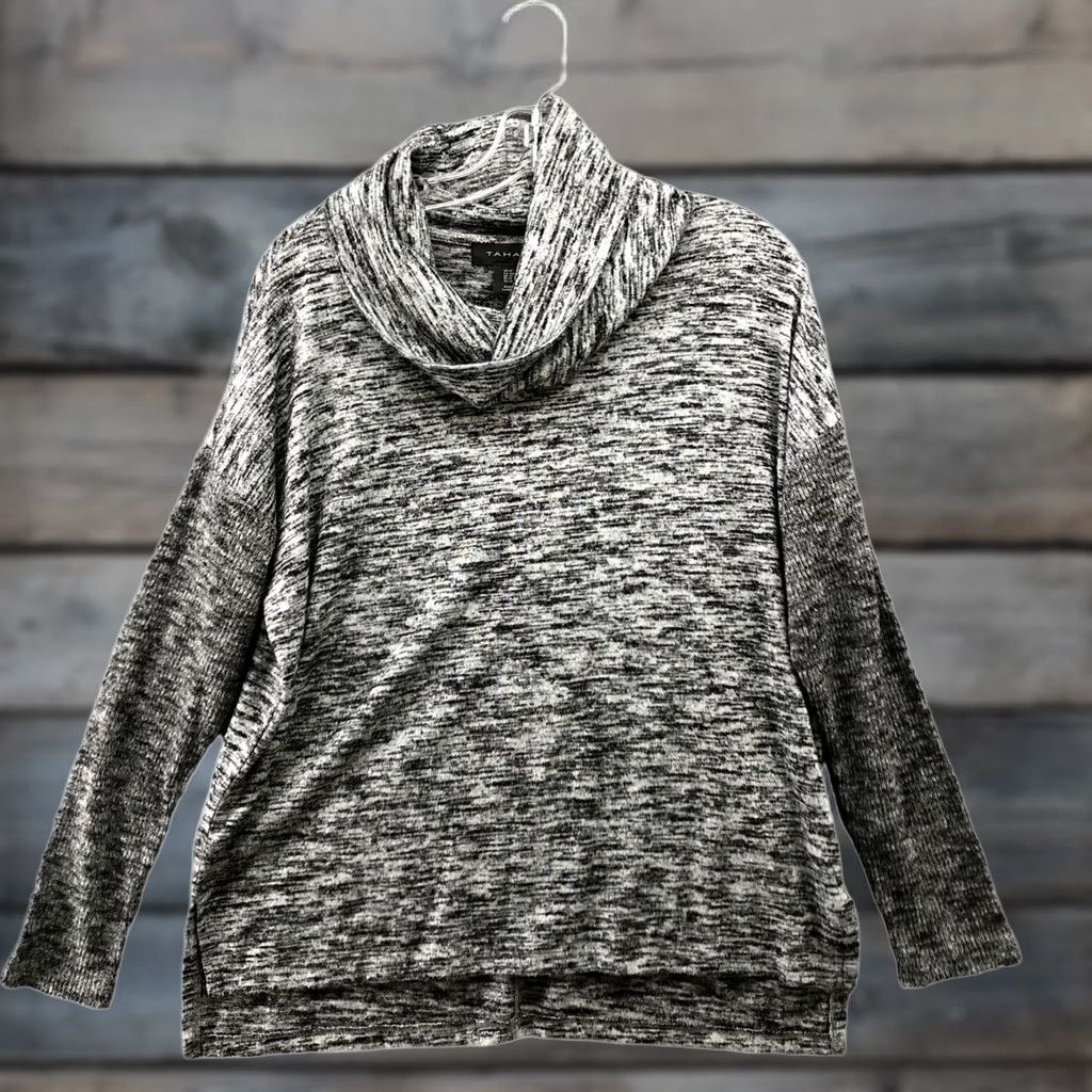 Vintage Tahari Cowl Neck Knit Pullover Sweater Womens M Gray Heather Lightweight Size M / US 6-8 / IT 42-44 - 1 Thumbnail