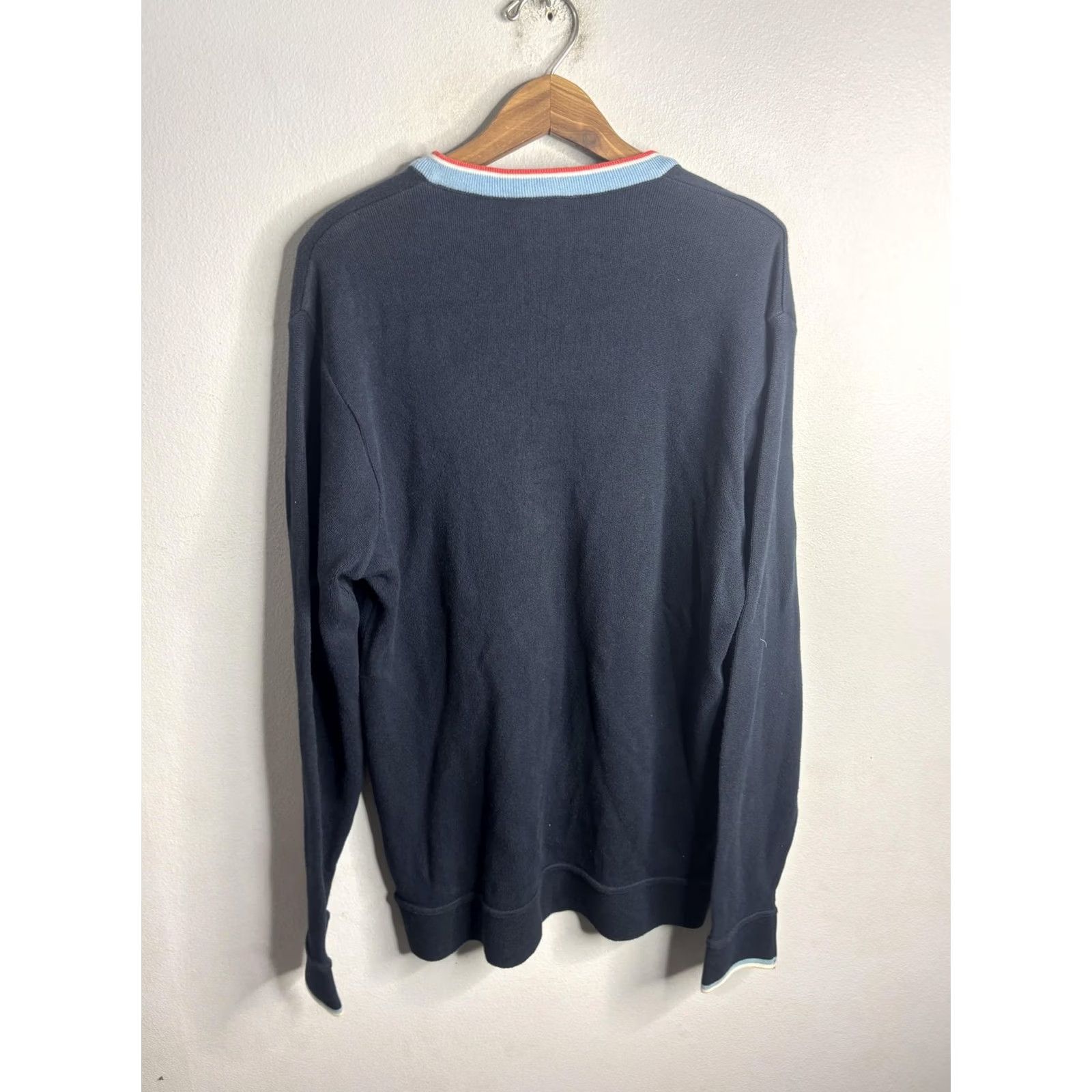 Lacoste Lacoste Sweater Mens XL Blue V-Neck Pullover Knit Contrast Trim Croc Logo France Size US XL / EU 56 / 4 - 6 Thumbnail