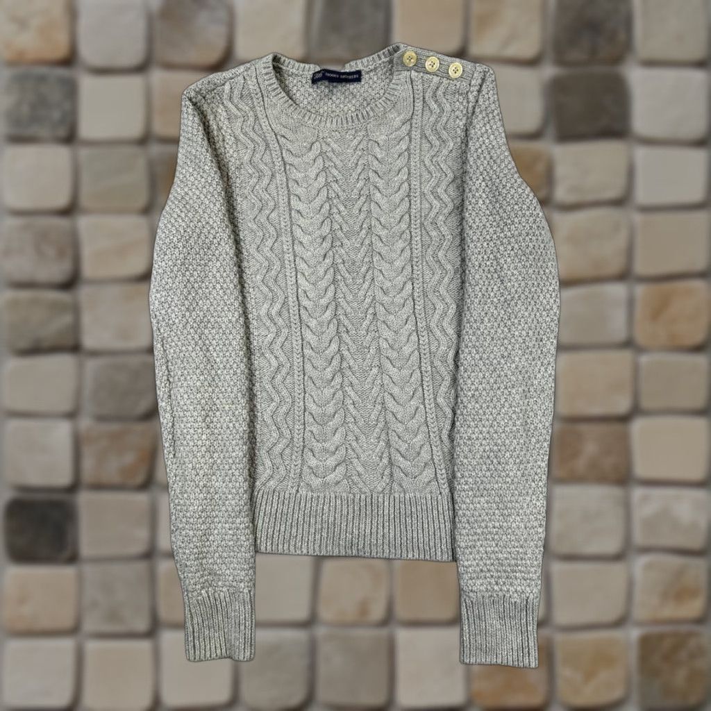 Brooks Brothers Sweater Womens XS Gray Cotton Wool Cable Knit Pullover