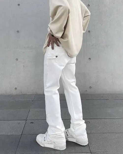 image of Retro Utility Carpenter Flared Jeans Trousers Y2K in White, Men's (Size 30)