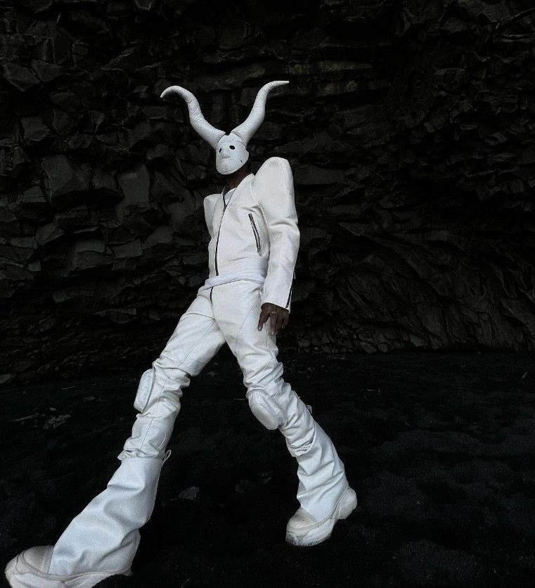 image of Rick Owens Kunst Leather Jacket in White, Men's (Size Medium)