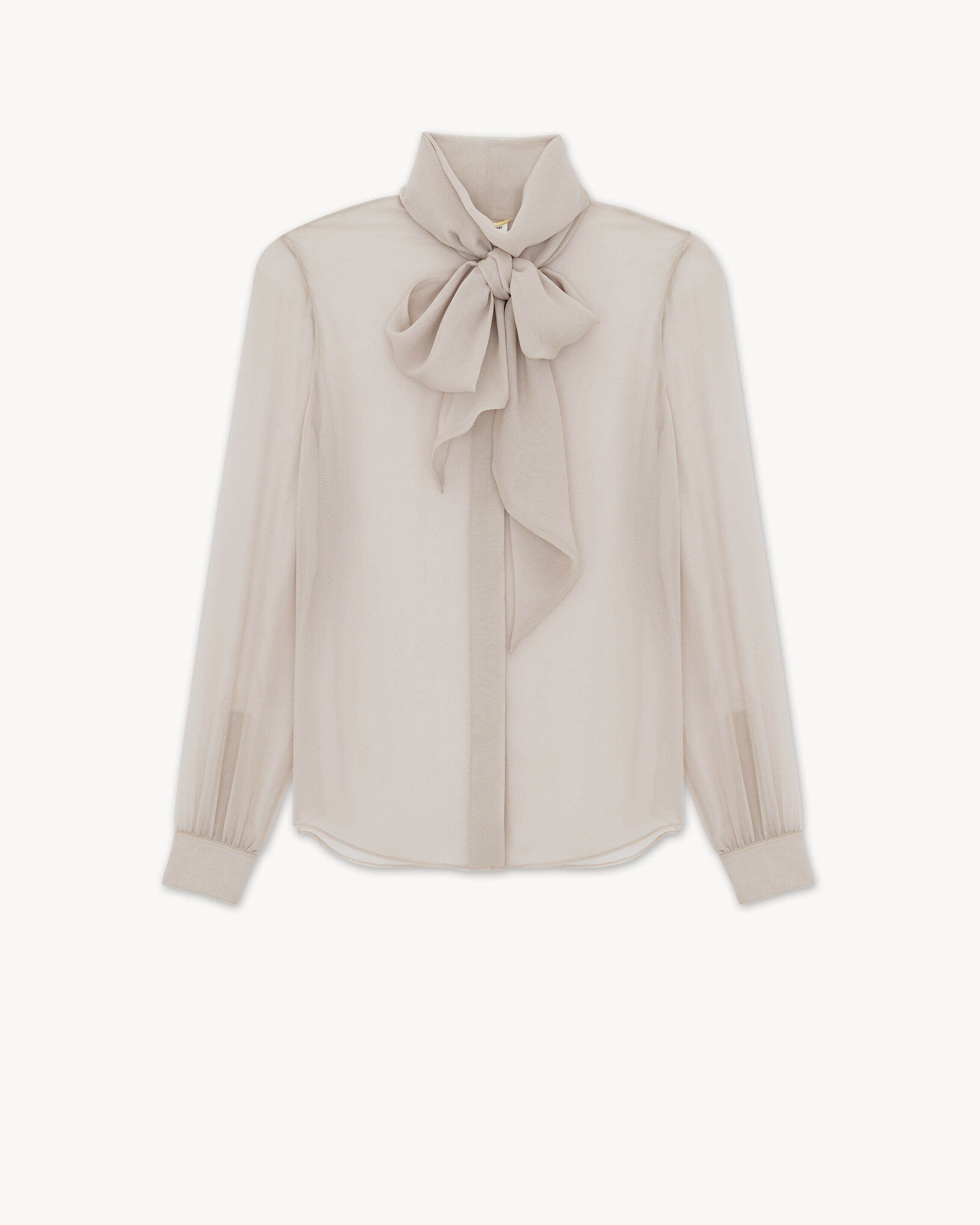 Saint Laurent Paris o1s1wg110125 737227 Blouse in Silk Muslin Crepe in Beige Size S / US 4 / IT 40 - 1 Thumbnail