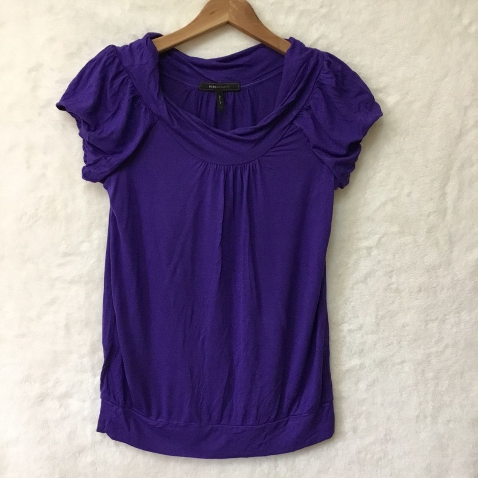 Bcbgmaxazria BCBGMaxAzria Purple Short Sleeve Top Size S / US 4 / IT 40 - 1 Thumbnail