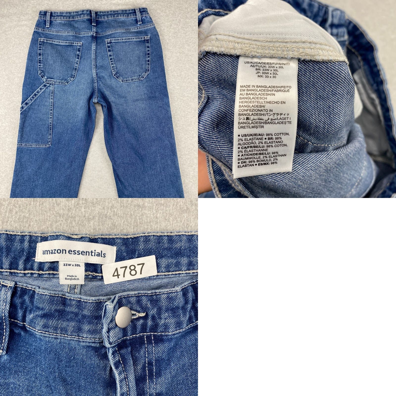 Essentials Amazon Jeans Mens 33X30 Blue Straight Leg Pockets Loose Fit Stretch Vintage No Size US 33 - 9 Thumbnail