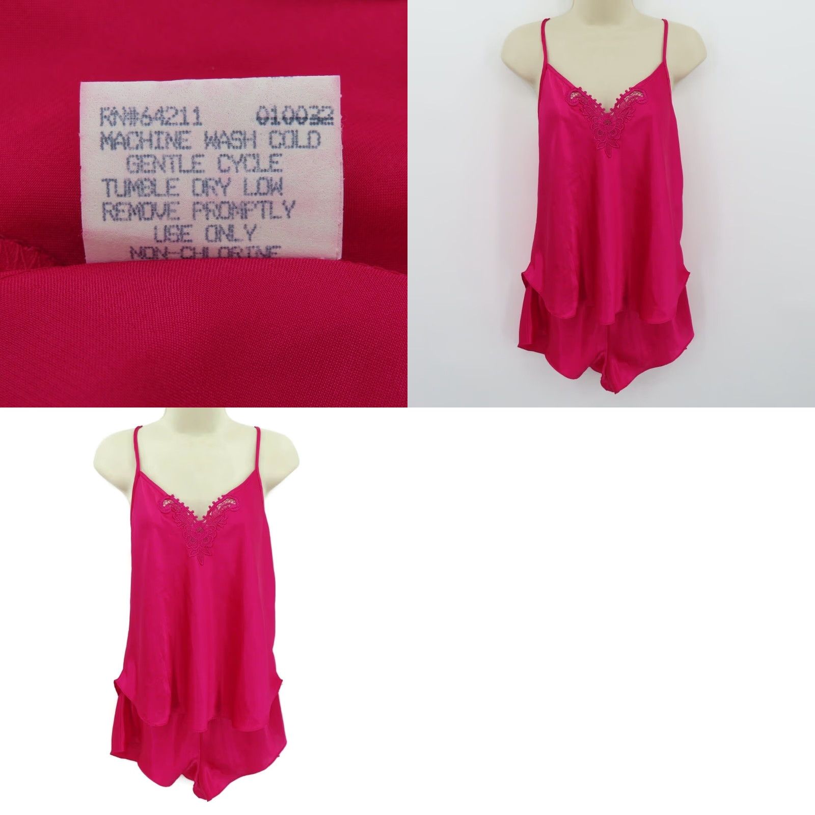 Vintage VTG Inner Most Women Large Pink Crochet Lace Tank Top Shirt Shorts Pajama Set PJ Size L / US 10 / IT 46 - 8 Thumbnail