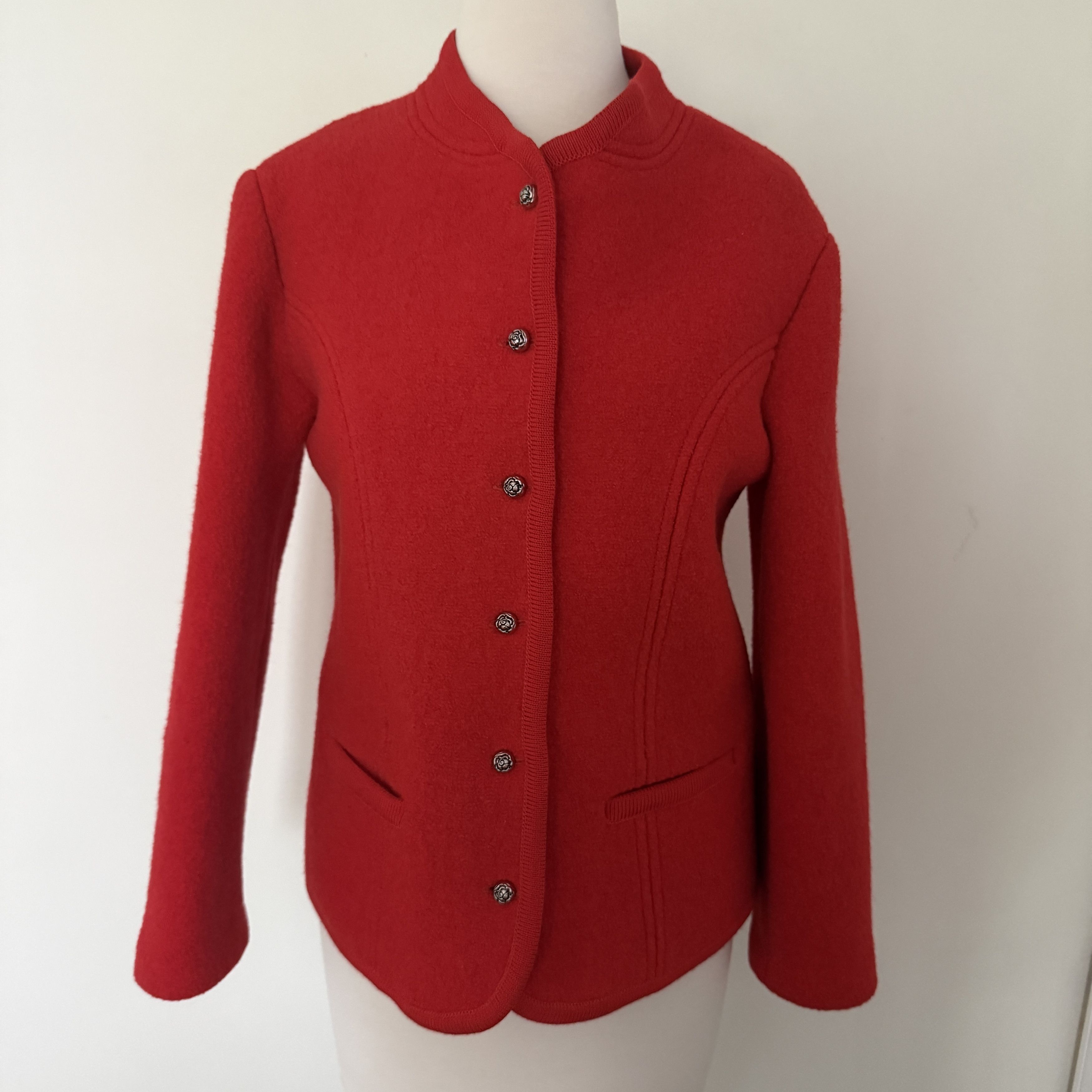 Other VTG German Cherry Red Boiled Wool Jacket Trachten Alpine Size S / US 4 / IT 40 - 6 Thumbnail