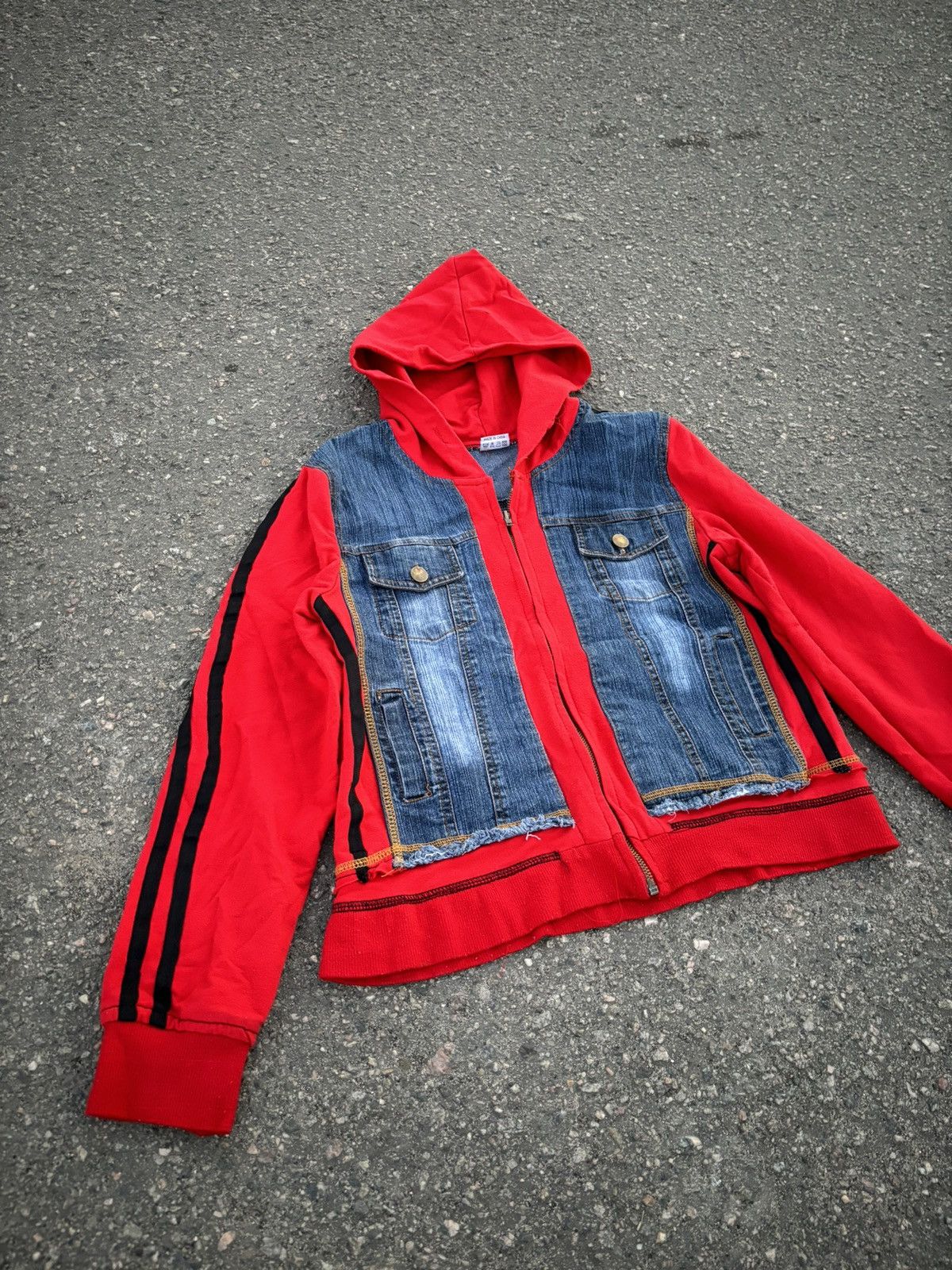 Vintage Vintage Y2K Denim cotton zip up stripe hoodie Size S / US 4 / IT 40 - 1 Thumbnail