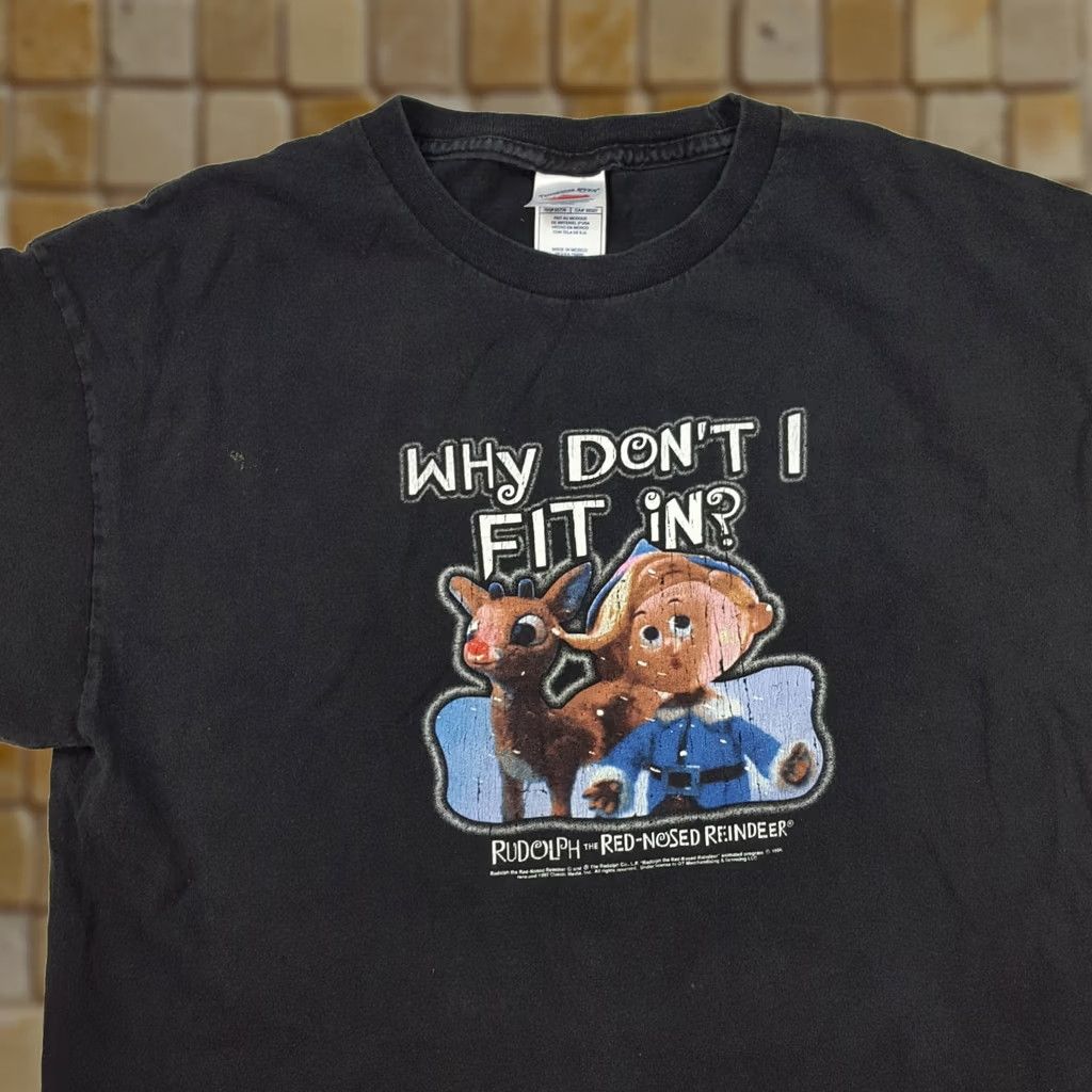 Vintage VINTAGE Rudolph The Red-Nosed Reindeer T-Shirt 90s Christmas TV Promo Mens M Black Cotton Graphic Print Xmas Holiday Shirt Size US M / EU 48-50 / 2 - 1 Thumbnail