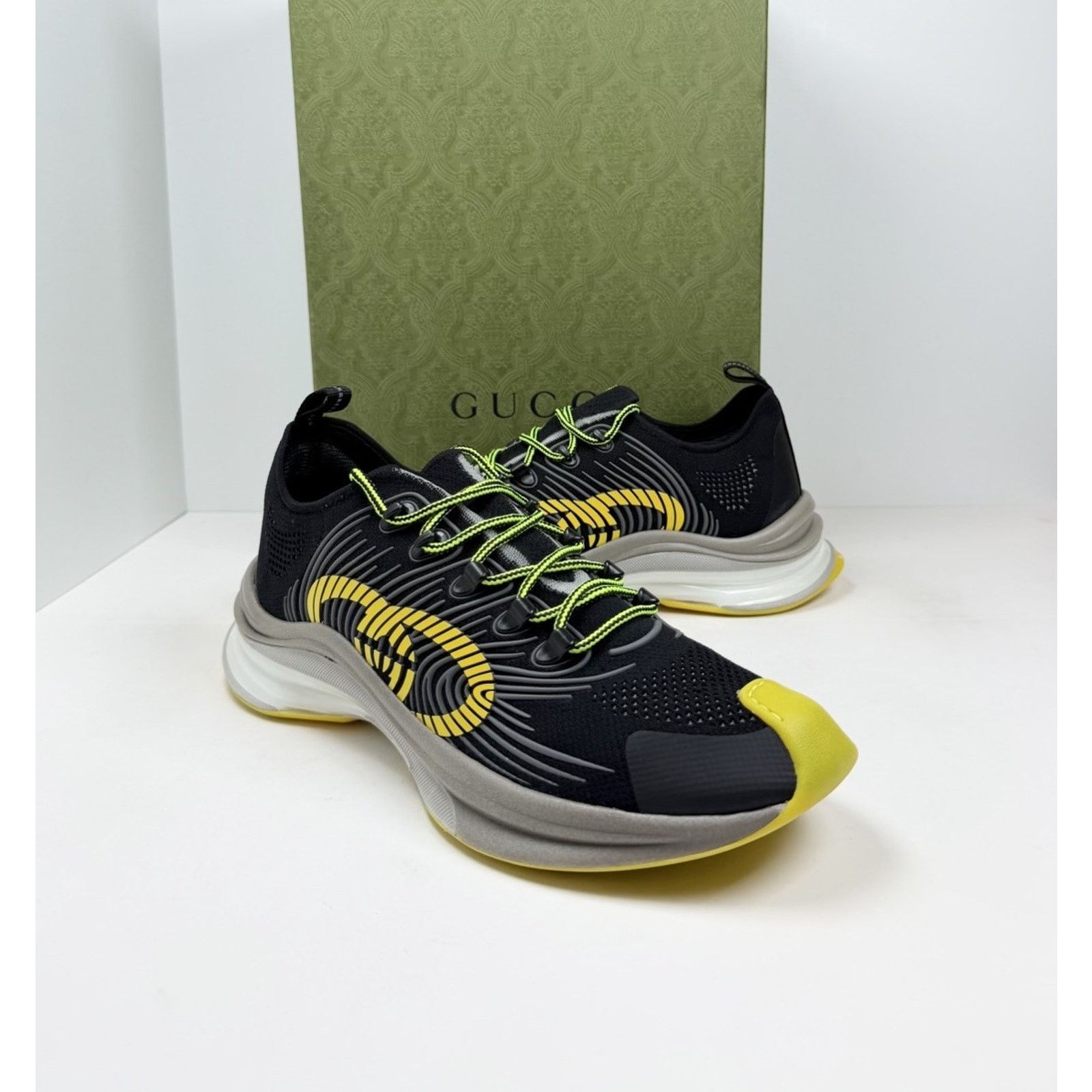 Gucci Size 11.5US - Gucci Run GG Black Yellow Knit Sneakers NEW Size US 11.5 / EU 44-45 - 2 Thumbnail
