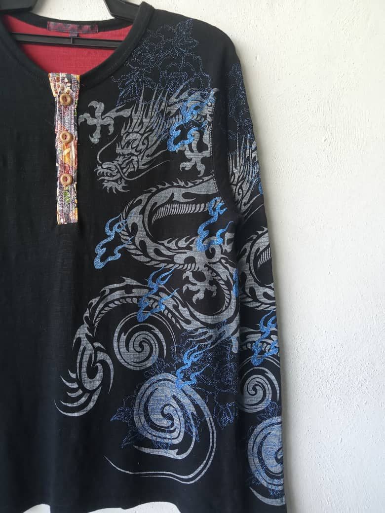 Japanese Brand Japanese Sukajan Dragon Overprint Halfbutton Long Sleeve T Size US M / EU 48-50 / 2 - 2 Thumbnail