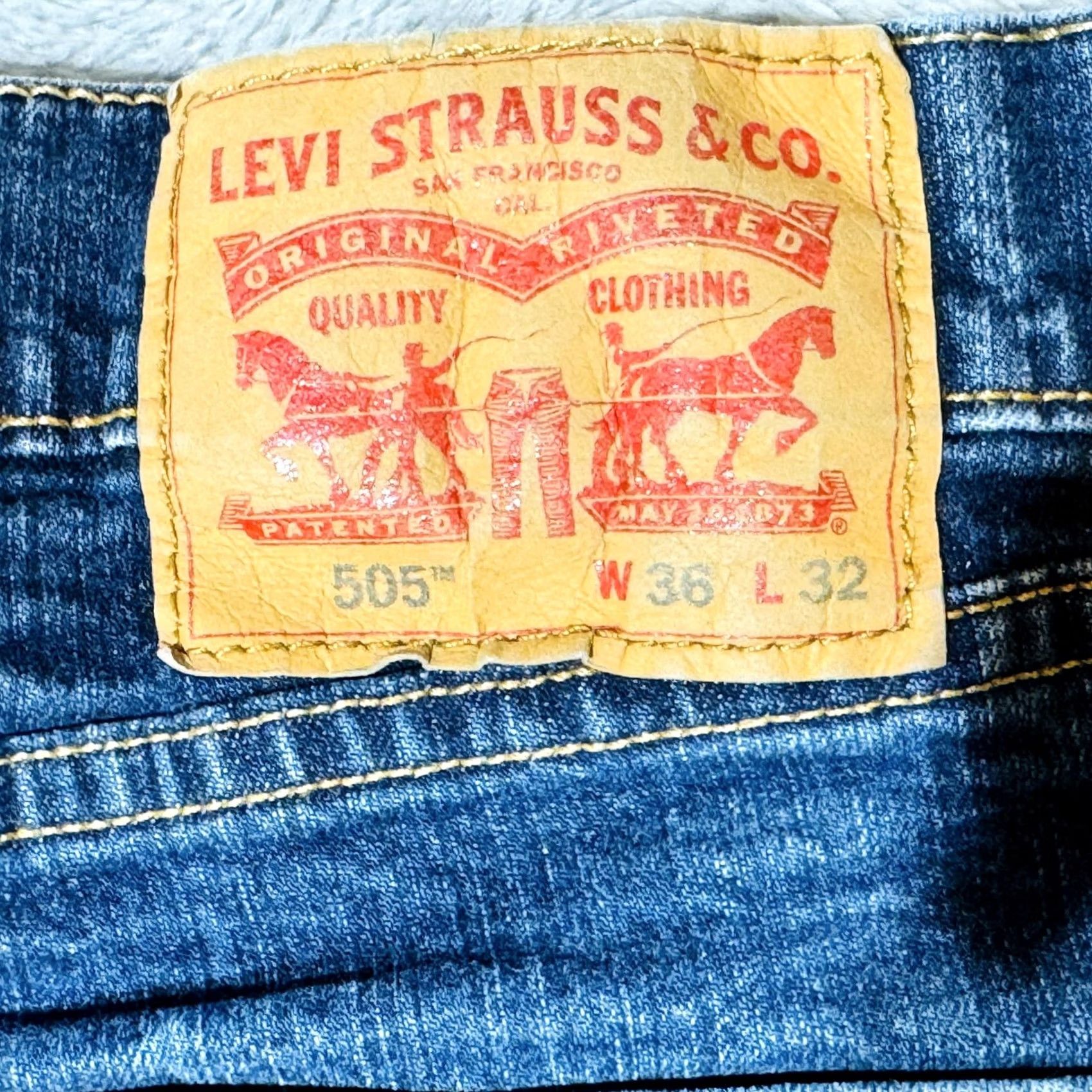 Levi's Levi's 505 Jeans Mens 36x32 Blue Medium Wash Straight Denim Zip Fly - Regular Fit, 5-Pocket, Cotton Stretch, Medium Blue Denim, USA Funky Patch Size US 36 / EU 52 - 3 Thumbnail