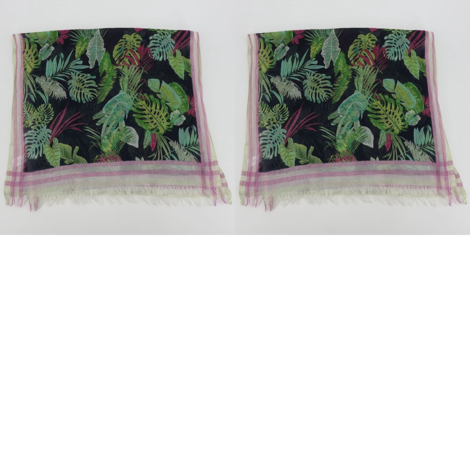 J. Jill J Jill Multicolor Tropical Leaf Rectangle Scarf Cotton Blend Womens Scarf Floral Pattern Tropical Fall Summer Winter 75" Fringe Size ONE SIZE - 8 Thumbnail