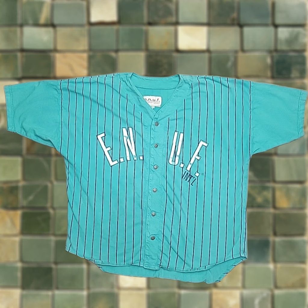 Altea VTG ENUF INT'L Shirt Mens M Teal Pinstripe Baseball Jersey Made In The USA Shirt Mens M Teal Pinstripe Baseball Jersey USA Size US M / EU 48-50 / 2 - 1 Thumbnail