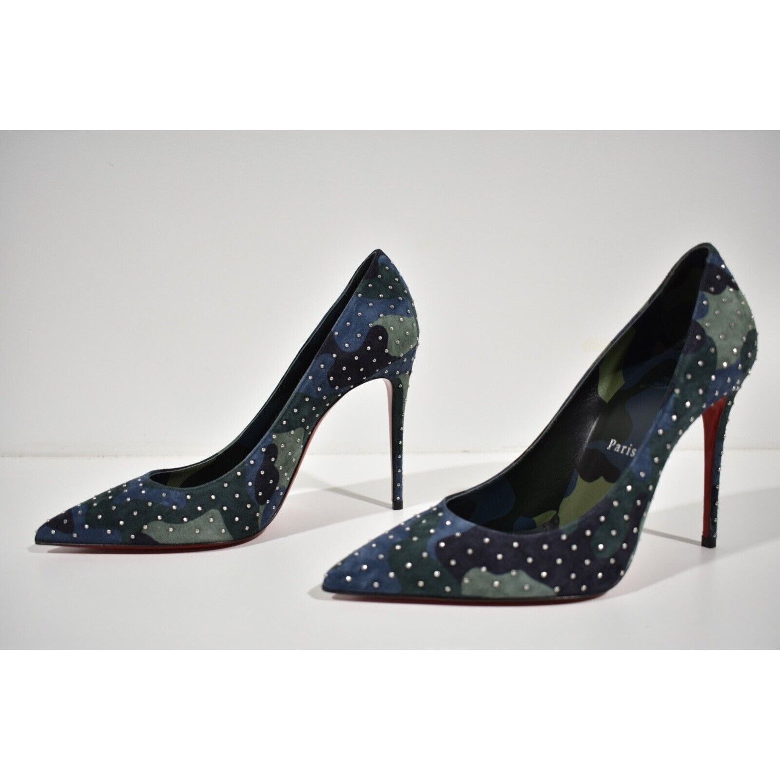Christian Louboutin Kate Plume 100 Camo Blue Green Suede Classic Heel Pump 38.5 Size US 8.5 / IT 38.5 - 9 Thumbnail