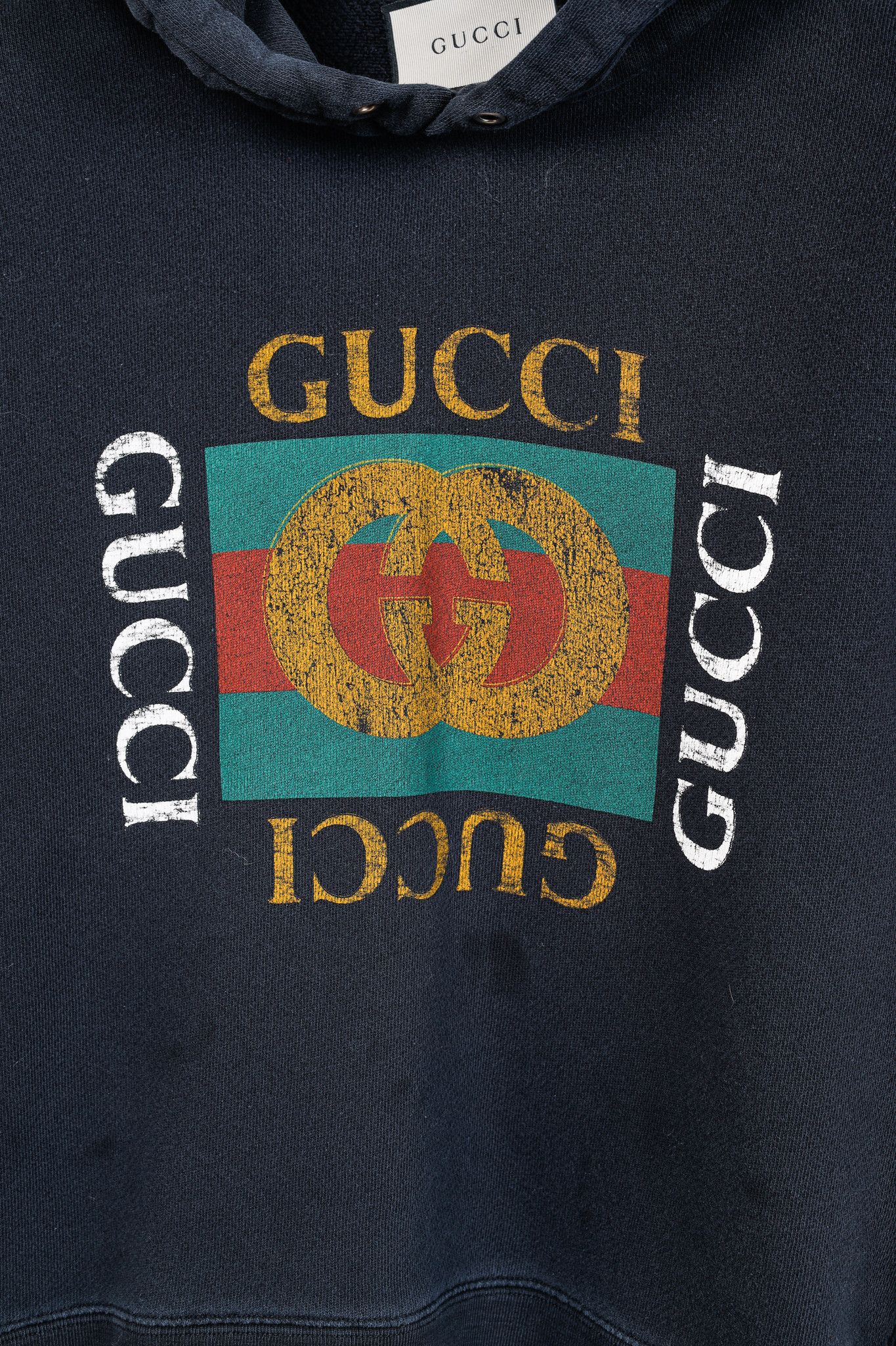 Gucci Gucci Black Distressed-Effect Logo-Print Cotton Hoodie Size US XS / EU 42 / 0 - 5 Thumbnail