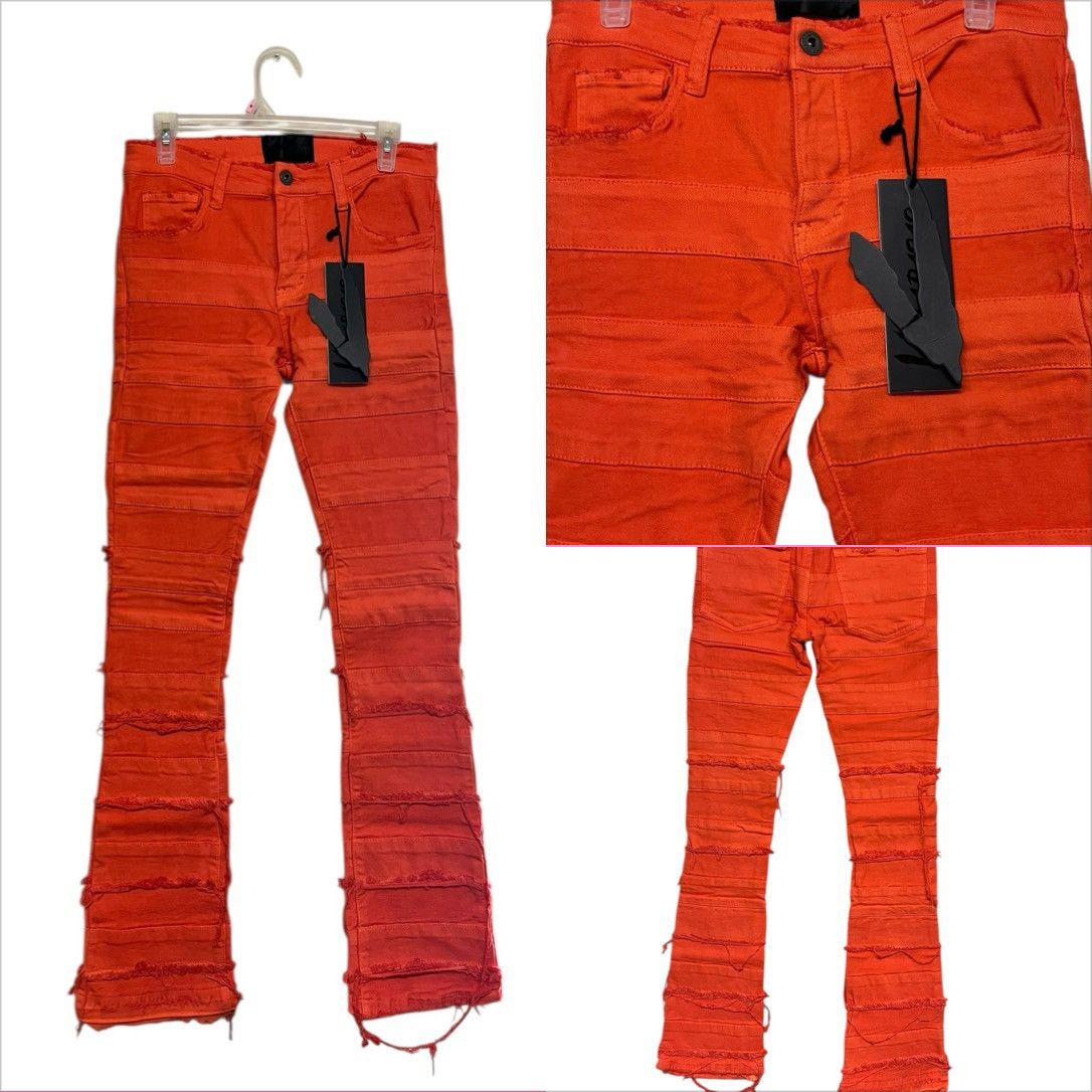 Valabasas Valabasas Stacked Distressed Denim Orange Patchwork Jeans Size US 30 / EU 46 - 1 Thumbnail